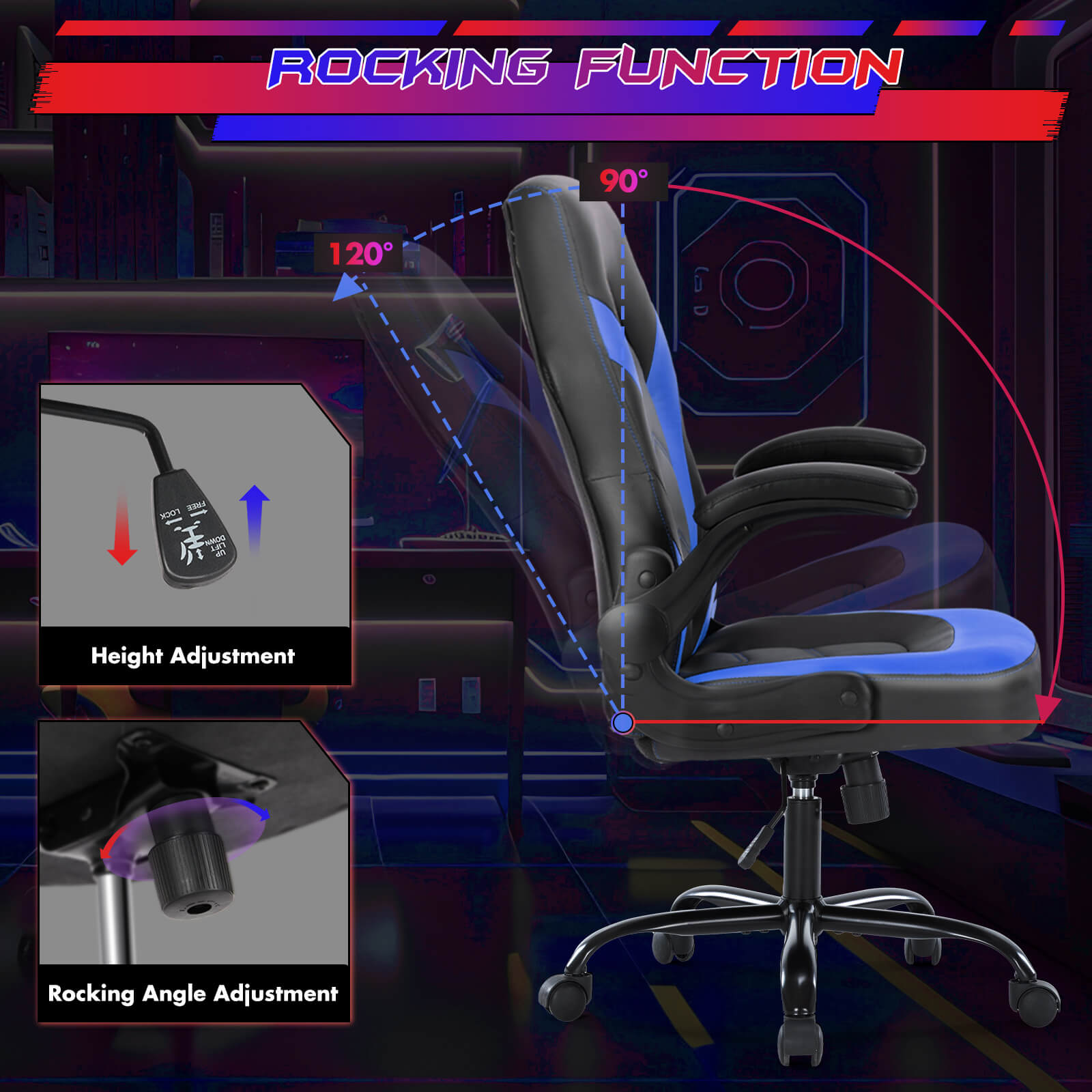 edx Ergonomic Leather Gaming Chair-Office Desk PU Leather Chair -up Armrests, Swivel Task Chair Adjustable Height for Adults Teens Kids
