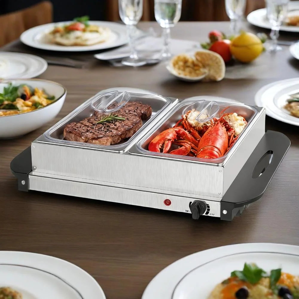 edx Buffet Server & Food Warmer, 2.5-Quart Oven-Safe Insulated Tray Set with Adjustable Temperature Control, Ideal for Parties, Holiday Gatherings & Entertaining