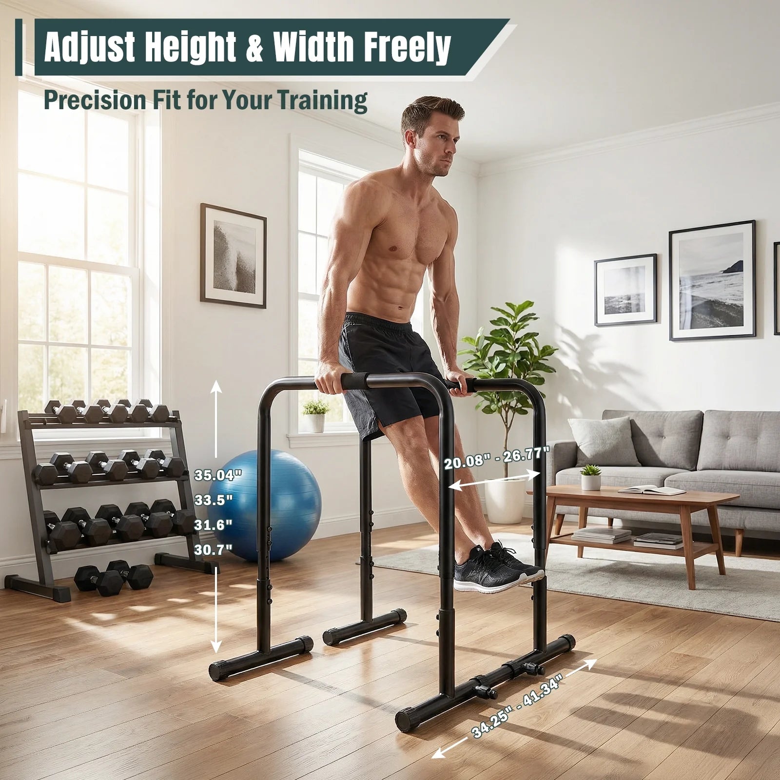 EDX Adjustable Dip Stand, Heavy Duty Dip Bars for Home Gym, Pull Up & Strength Training Station, Stable Steel Frame with Non-Slip Feet, 400 LBS Capacity