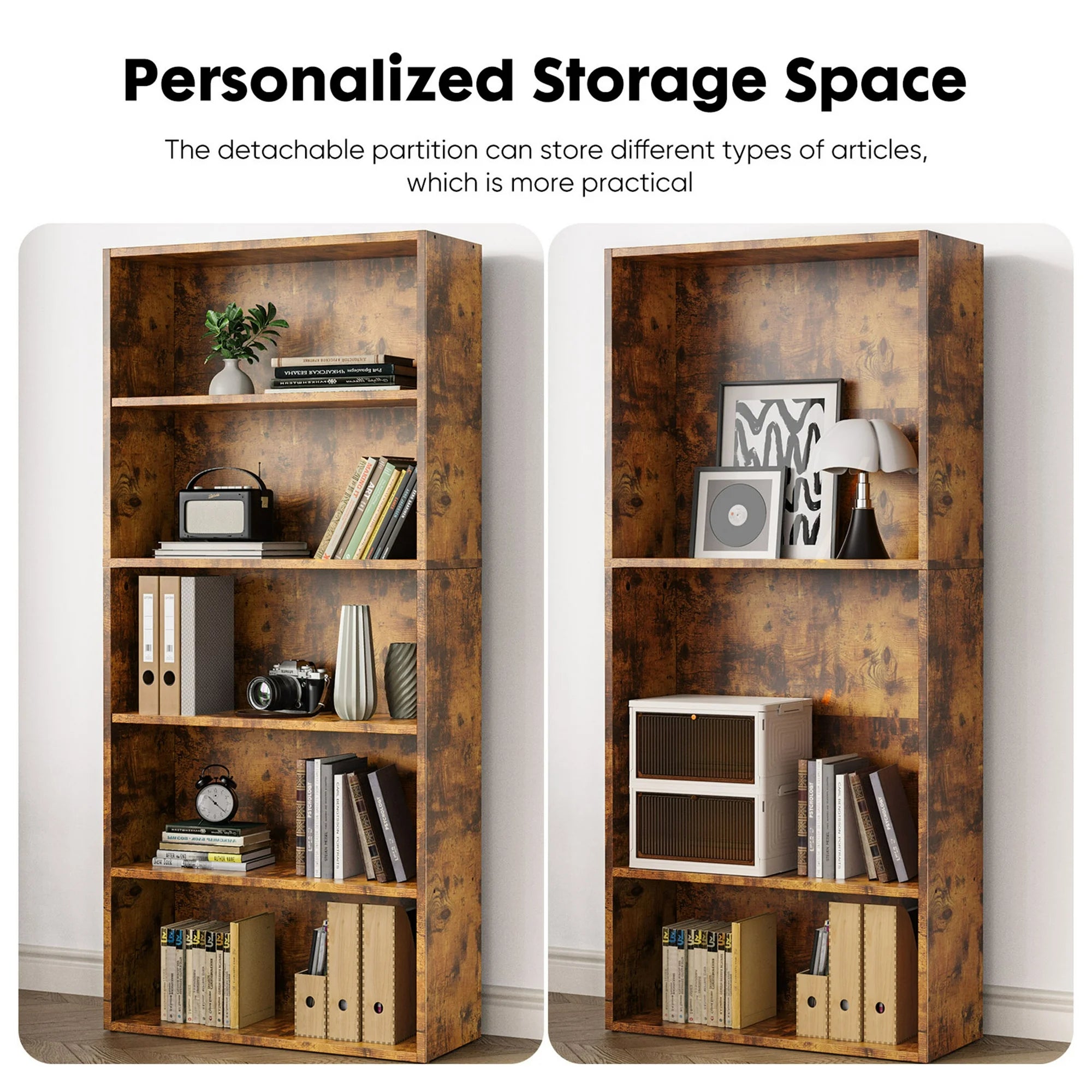ZUNMOS Bookcase, Tall Open Industrial Standing Bookshelf Large Storage for Home Office, Living Room, Bed Room