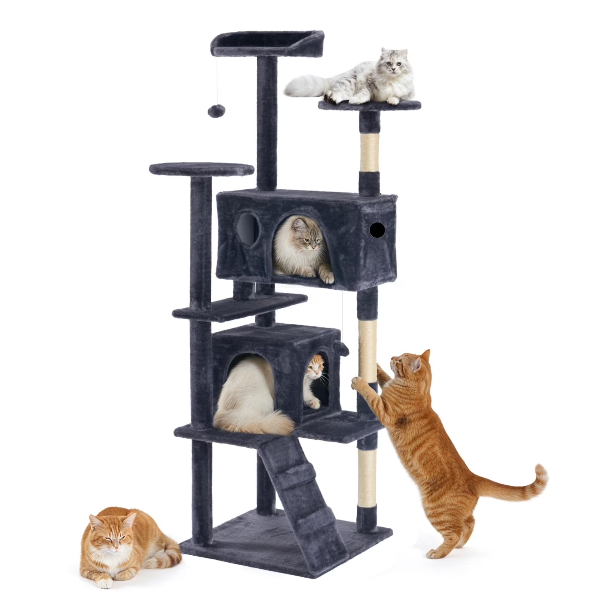 edx Cat Tree Tower for Indoor Cats, Multi-Level Pet Furniture with Sisal Scratching Post, Large Cozy Condo, Climbing Ramp, Kitten Toy