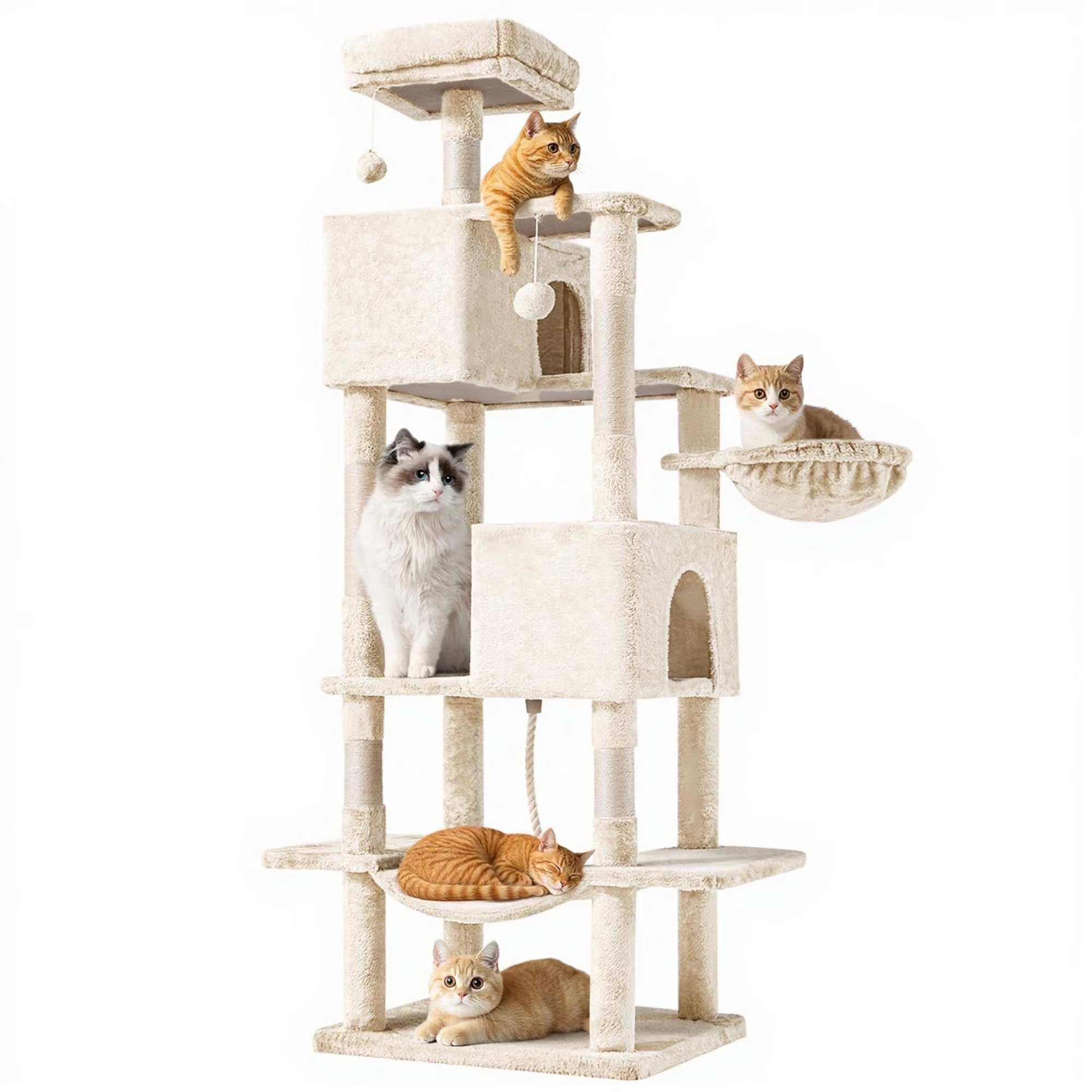 edx Cat Tree Tower for Indoor Cats, Multi-Level Pet Furniture with Sisal Scratching Post, Large Cozy Condo, Climbing Ramp, Kitten Toy