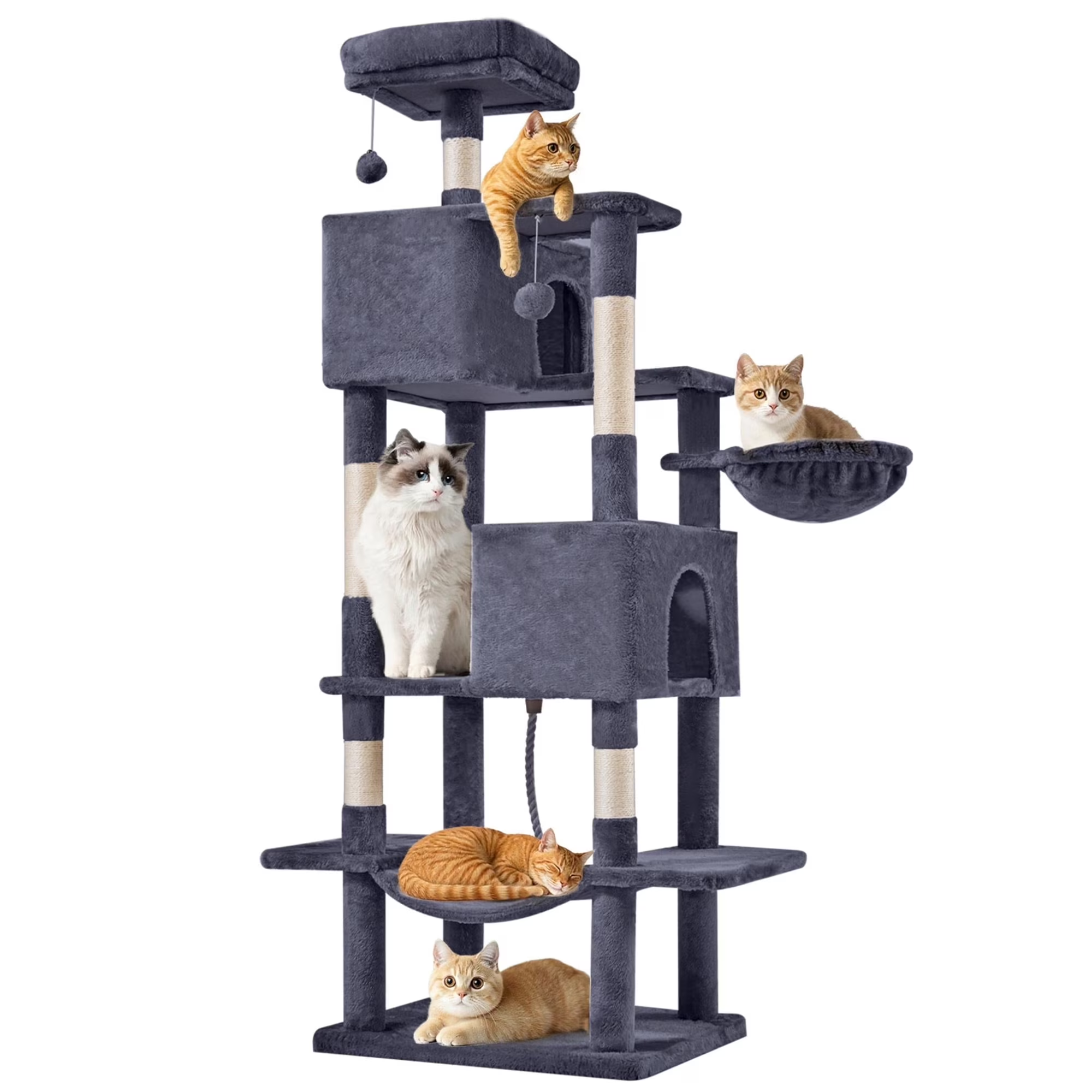 edx Cat Tree Tower for Indoor Cats, Multi-Level Pet Furniture with Sisal Scratching Post, Large Cozy Condo, Climbing Ramp, Kitten Toy