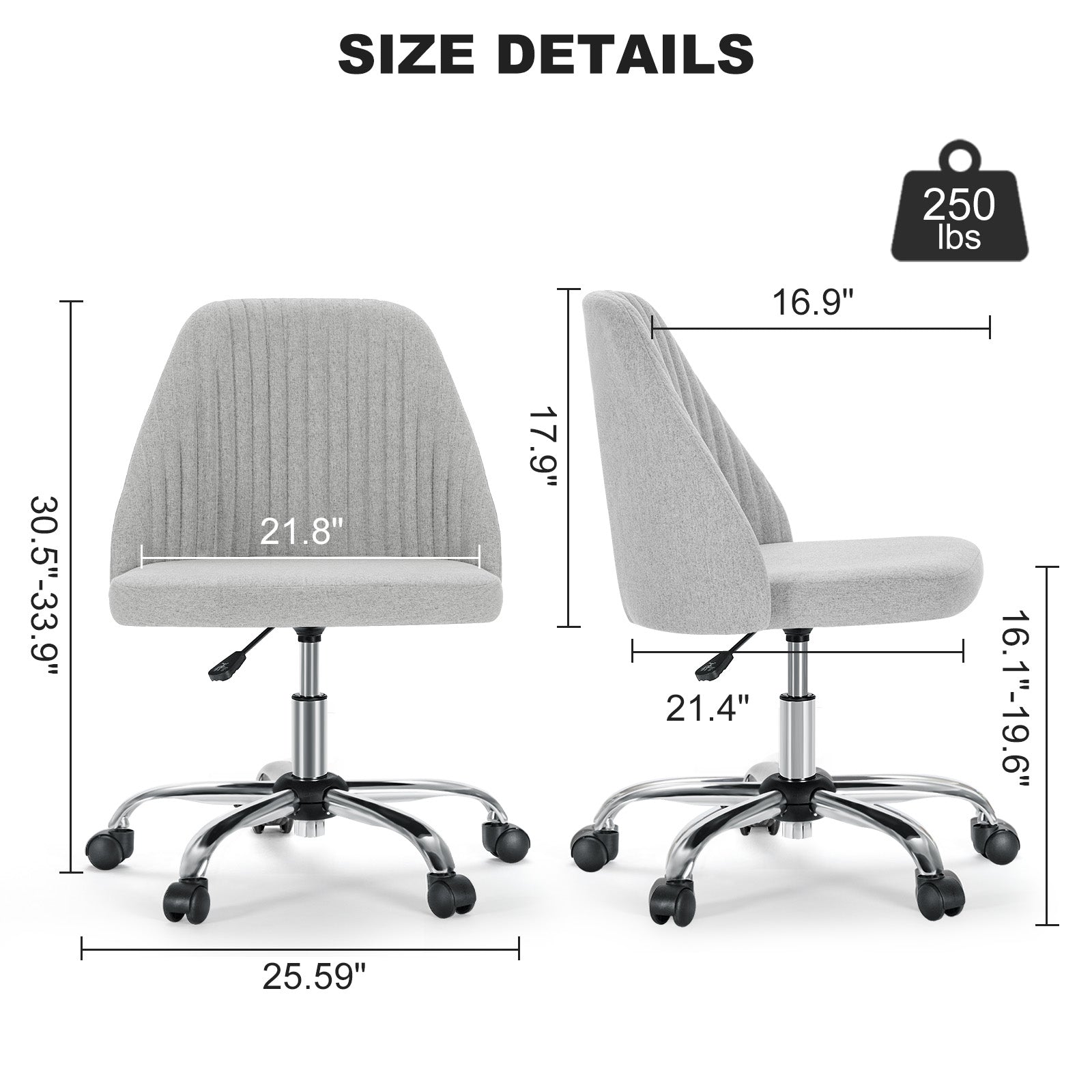 Modern Fabric Armless Adjustable Swivel Office Desk Chairs with Wheels