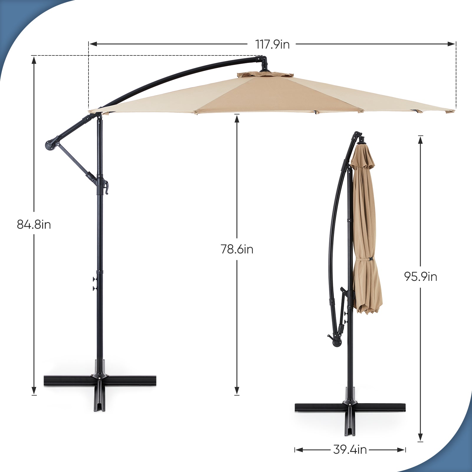 10FT Offset Cantilever Patio Umbrella with Easy Tilt & Crank, Self-Locking Design, 8 Robust Ribs for Outdoor Shade, Ideal for Decks and Gardens