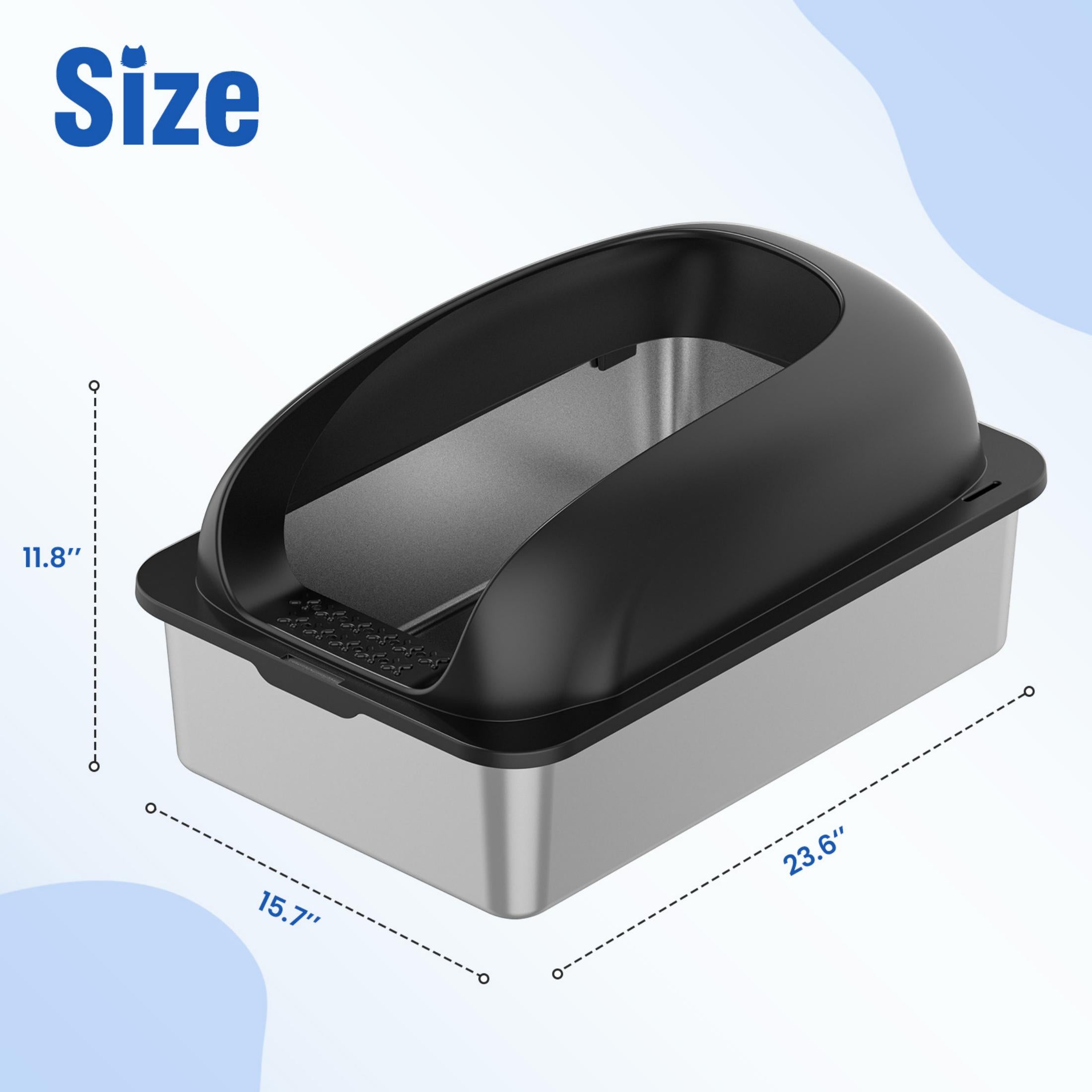 EDX Stainless Steel Cat Litter Box with Lid, XL Extra Large Cat Litter Box for Big Cats, High Wall Sides, Never Absorbs Odors, Anti-Urine Leakage, Easy Cleaning, Scoop and Mat Included,