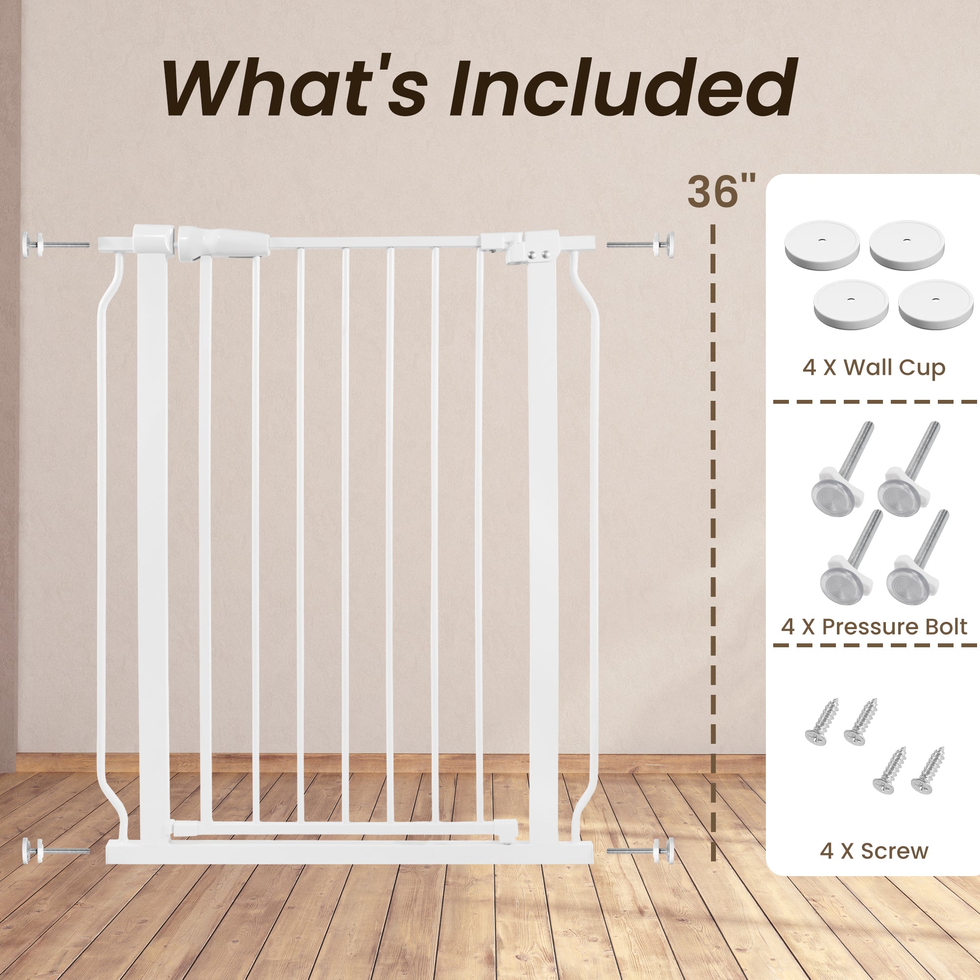 EDX Baby Gate for Stairs and Doorways, 30" Height Safety Gate for Kids and Pets, Adjustable Width 29.1"–33.8", Pressure Mounted Child Gate for Hallways and Openings