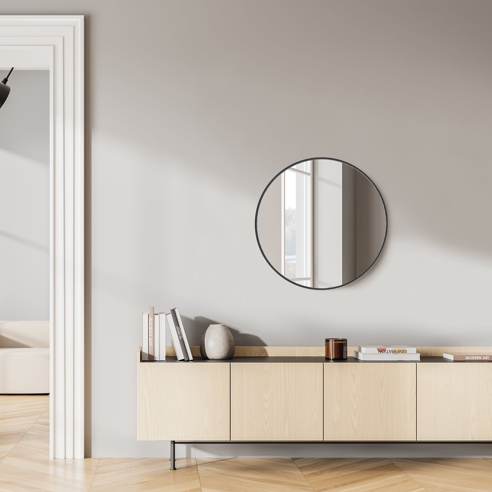 Round Wall Mirror, Aluminum Alloy Frame, Over Sink Circle Mirror Round Vanity Mirror for Bathroom Living Room Entryway Bedroom