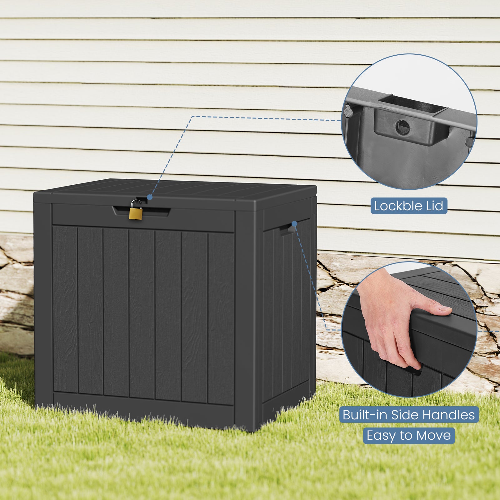 30 Gallon Deck Box, Outdoor Storage Box, Waterproof Resin Storage Bin for Package Delivery, Patio Cushions, Gardening Tools, Lockable, UV Resistant