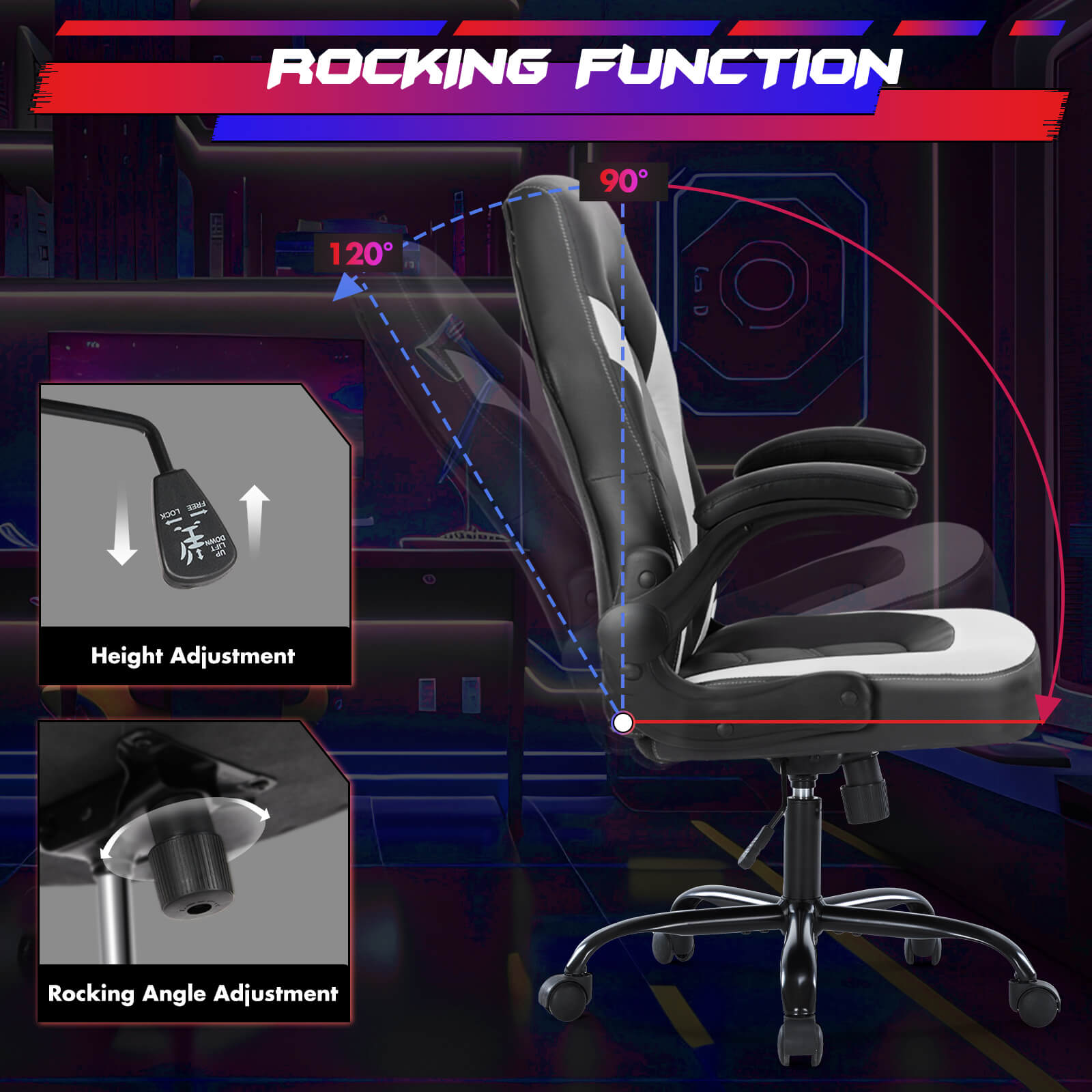 edx Ergonomic Leather Gaming Chair-Office Desk PU Leather Chair -up Armrests, Swivel Task Chair Adjustable Height for Adults Teens Kids
