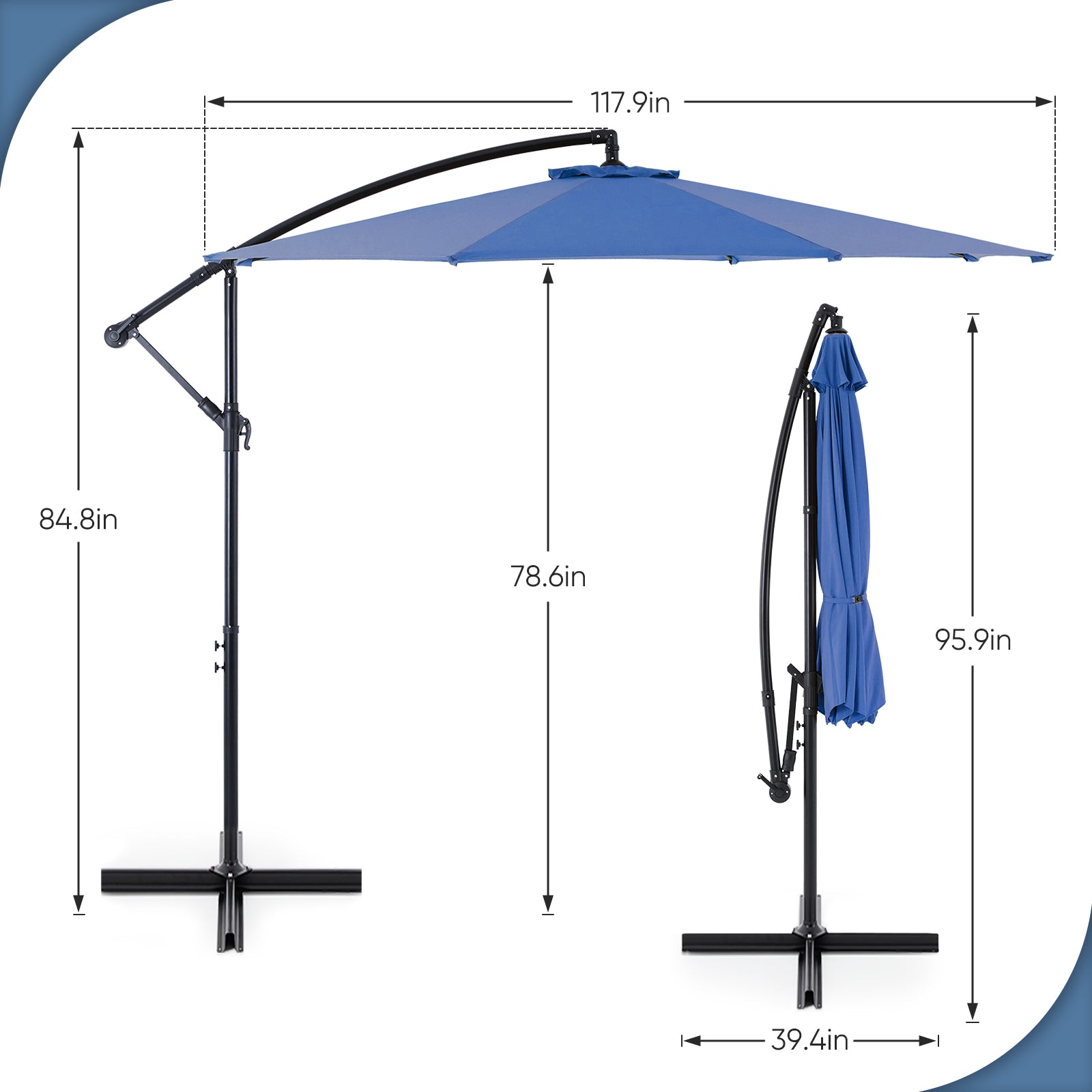 10FT Offset Cantilever Patio Umbrella with Easy Tilt & Crank, Self-Locking Design, 8 Robust Ribs for Outdoor Shade, Ideal for Decks and Gardens