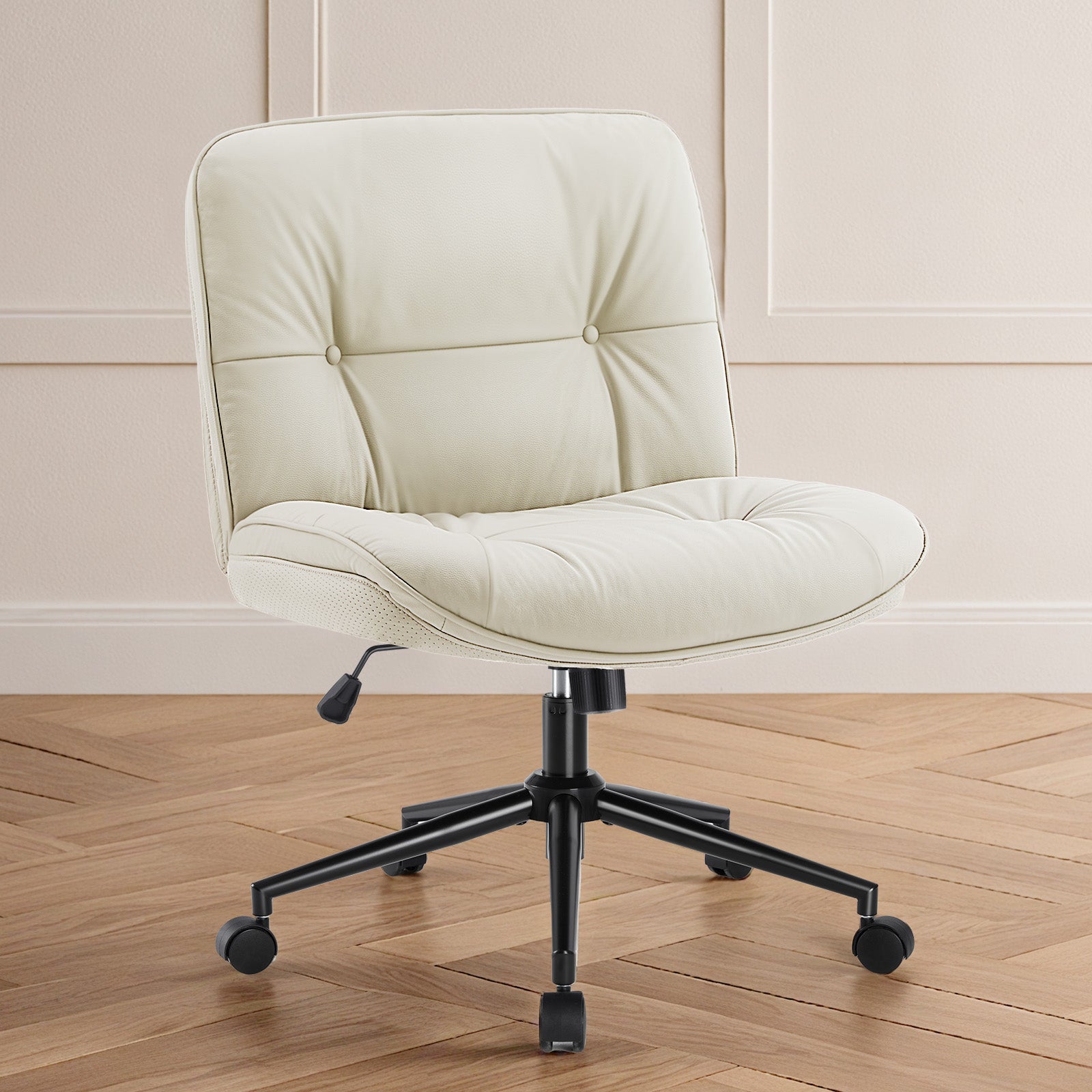 ZUNMOS Armless Office Chair without Wheels, Wide Ergonomic Artificial Leather Swivel Chair with Height Adjustable, Comfortable Computer Accent Chair for Living or Bed Room