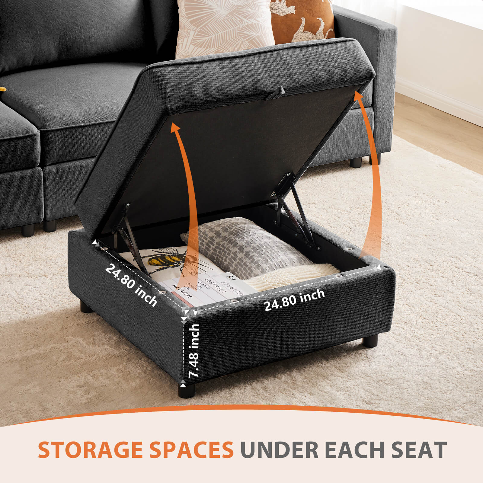 edx Convertible Sectional Sofa Couch-with Storage for Living Room, U-Shaped Modern Modular Sofa Sleeper with Reversible Chaise