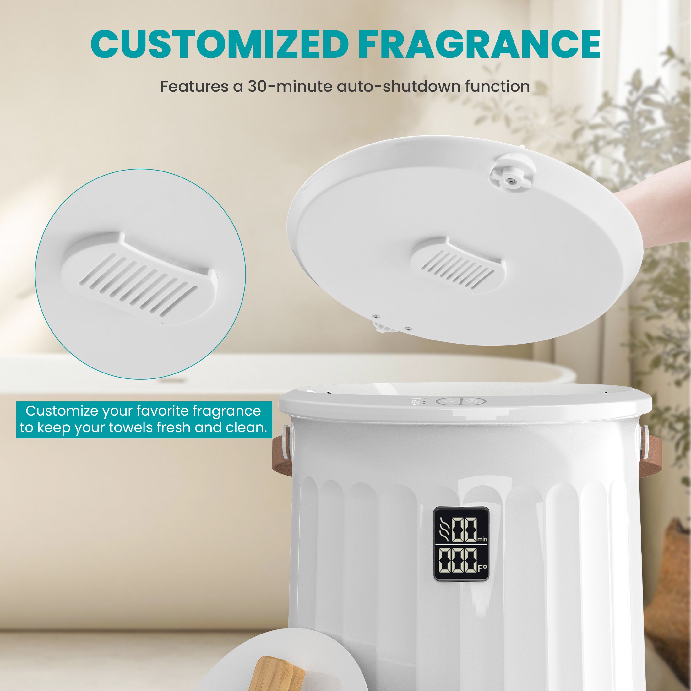 edx 20L Towel Warmer, with Handle & Aroma Disc Holder, Holds Two 40“x70” Oversized Towels, Suitable for Robes, Blankets & Pajamas