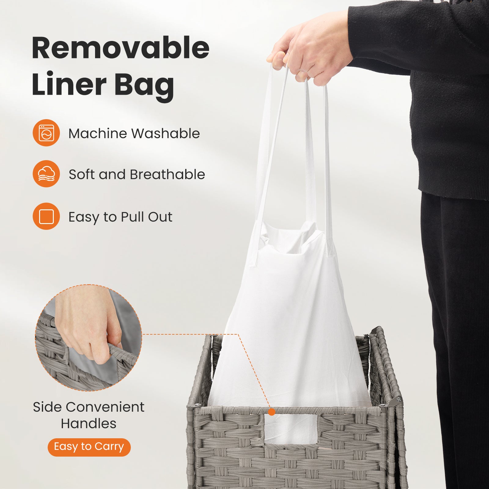 Laundry Hampers with Lid, Clothes Hampers with Handles and Removable Laundry Bags, Large Collapsible Laundry Hampers for Bedroom, Bathroom, Dorm Room