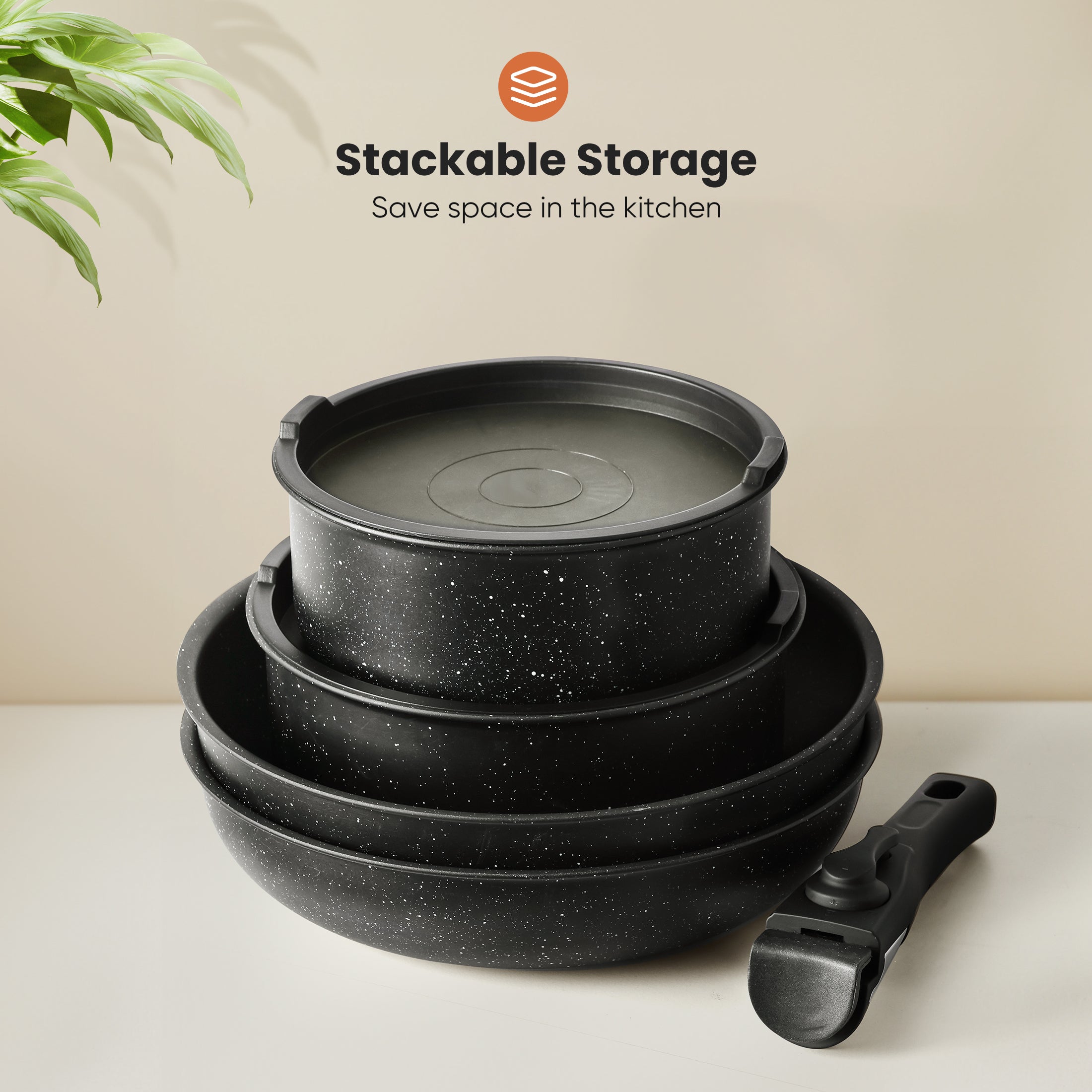12Pcs Pots and Pans Set-Nonstick Kitchen Cookware, with Detachable Handle, Induction Cookware, Dishwasher Oven Safe