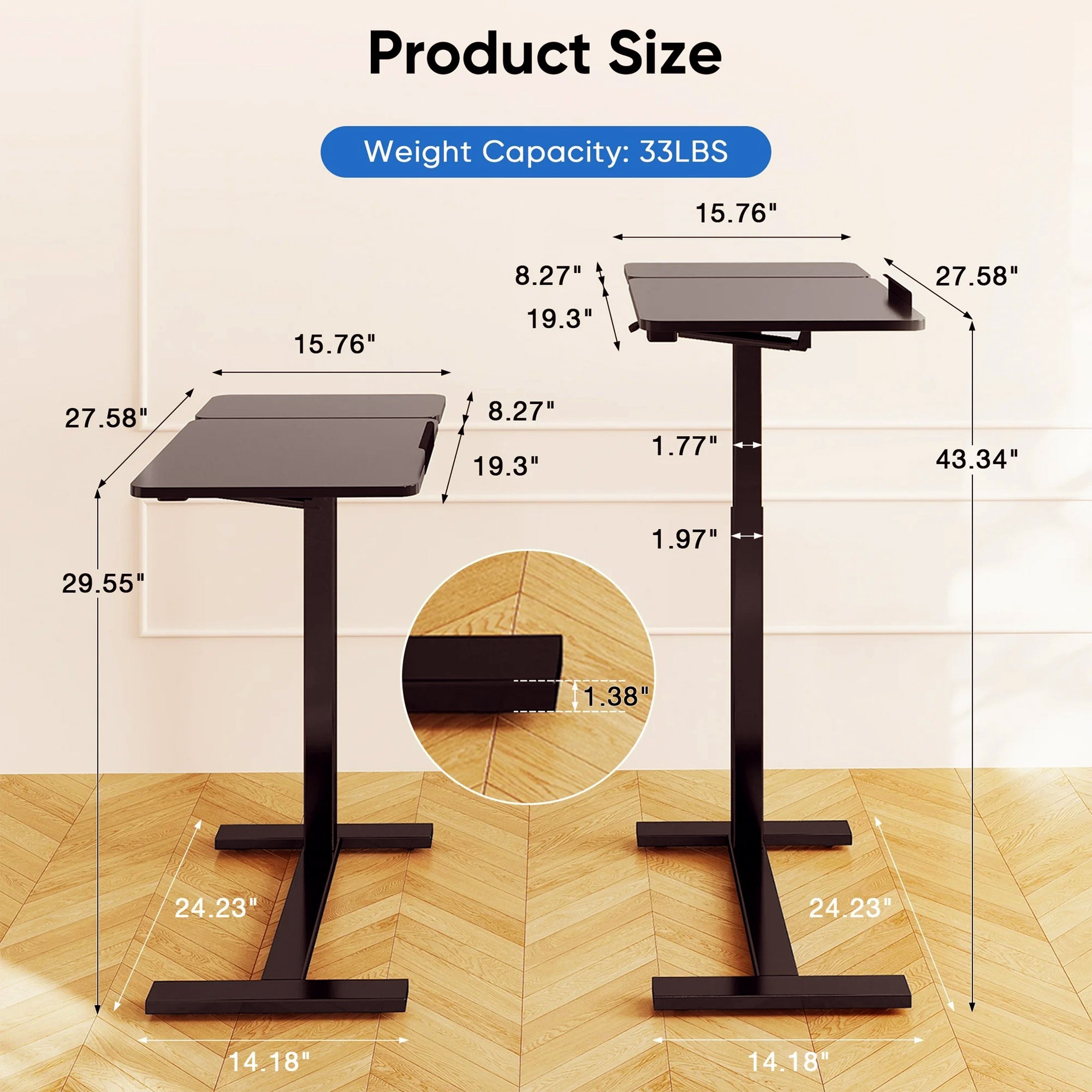 ZUNMOS Overbed Bedside Lap Desk with Wheels and Tilt Top, Mobile Standing Lap Desk Pneumatic Adjustable Height for Home Office Bedroom Sofa