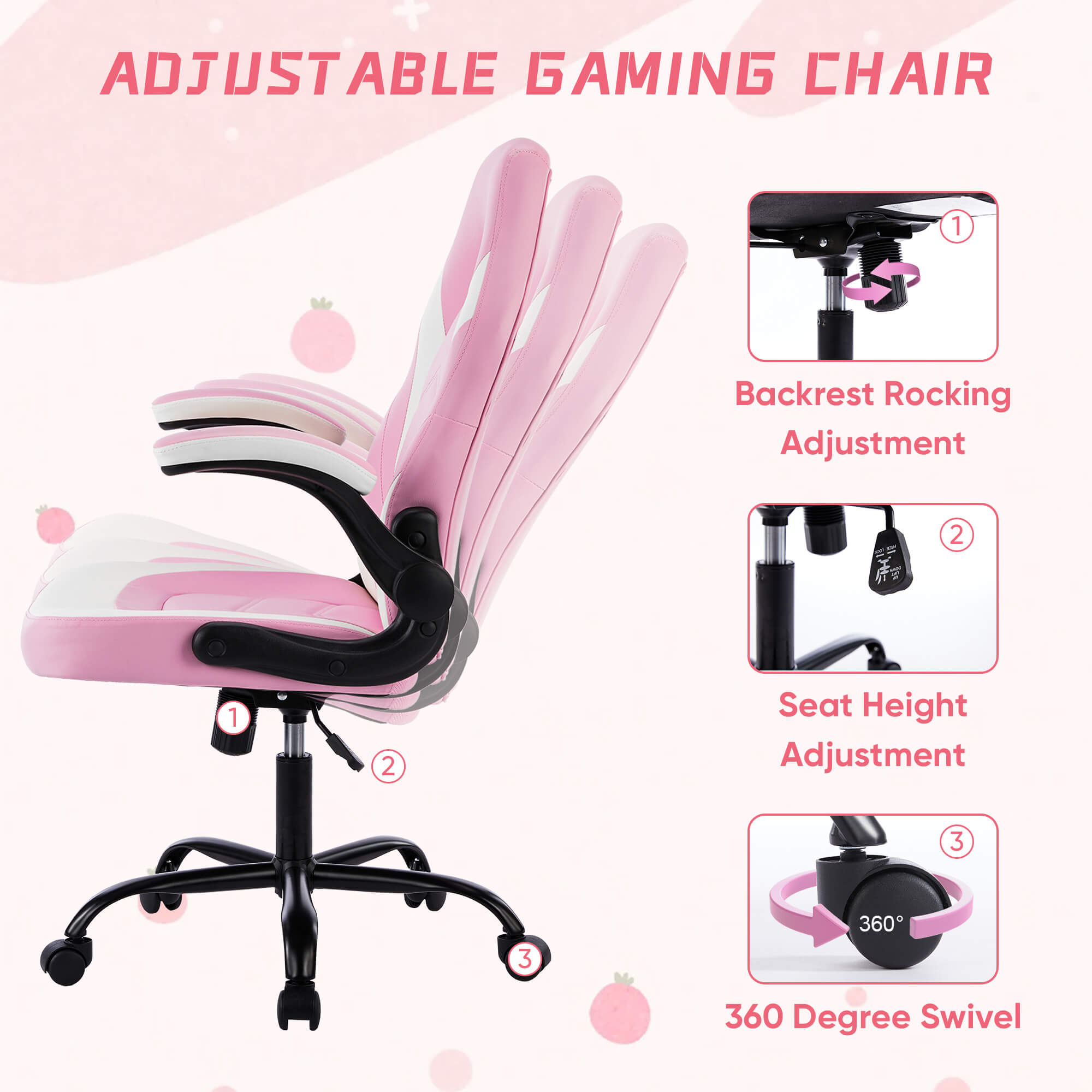 edx Ergonomic Leather Gaming Chair-Office Desk PU Leather Chair -up Armrests, Swivel Task Chair Adjustable Height for Adults Teens Kids