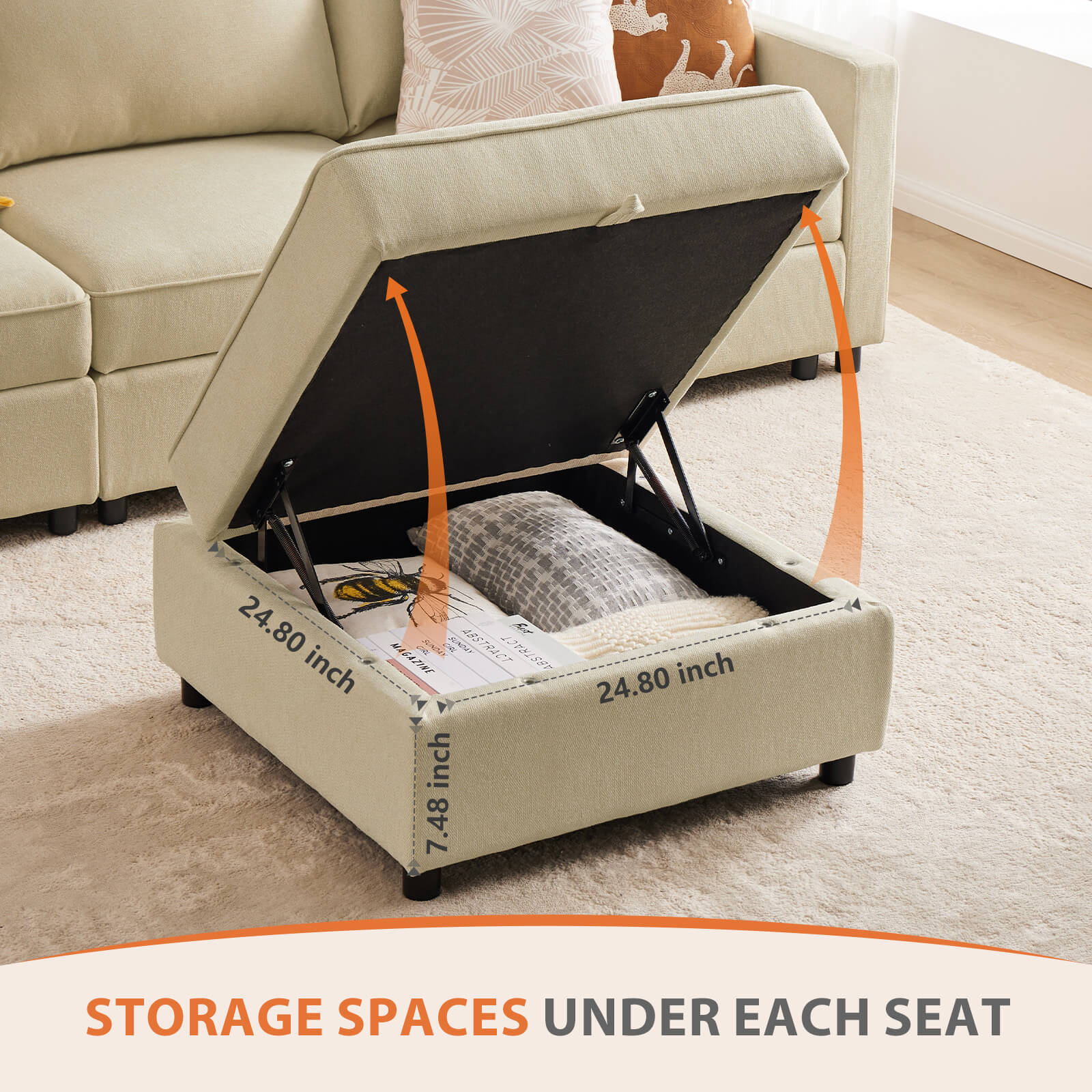 edx Convertible Sectional Sofa Couch-with Storage for Living Room, U-Shaped Modern Modular Sofa Sleeper with Reversible Chaise