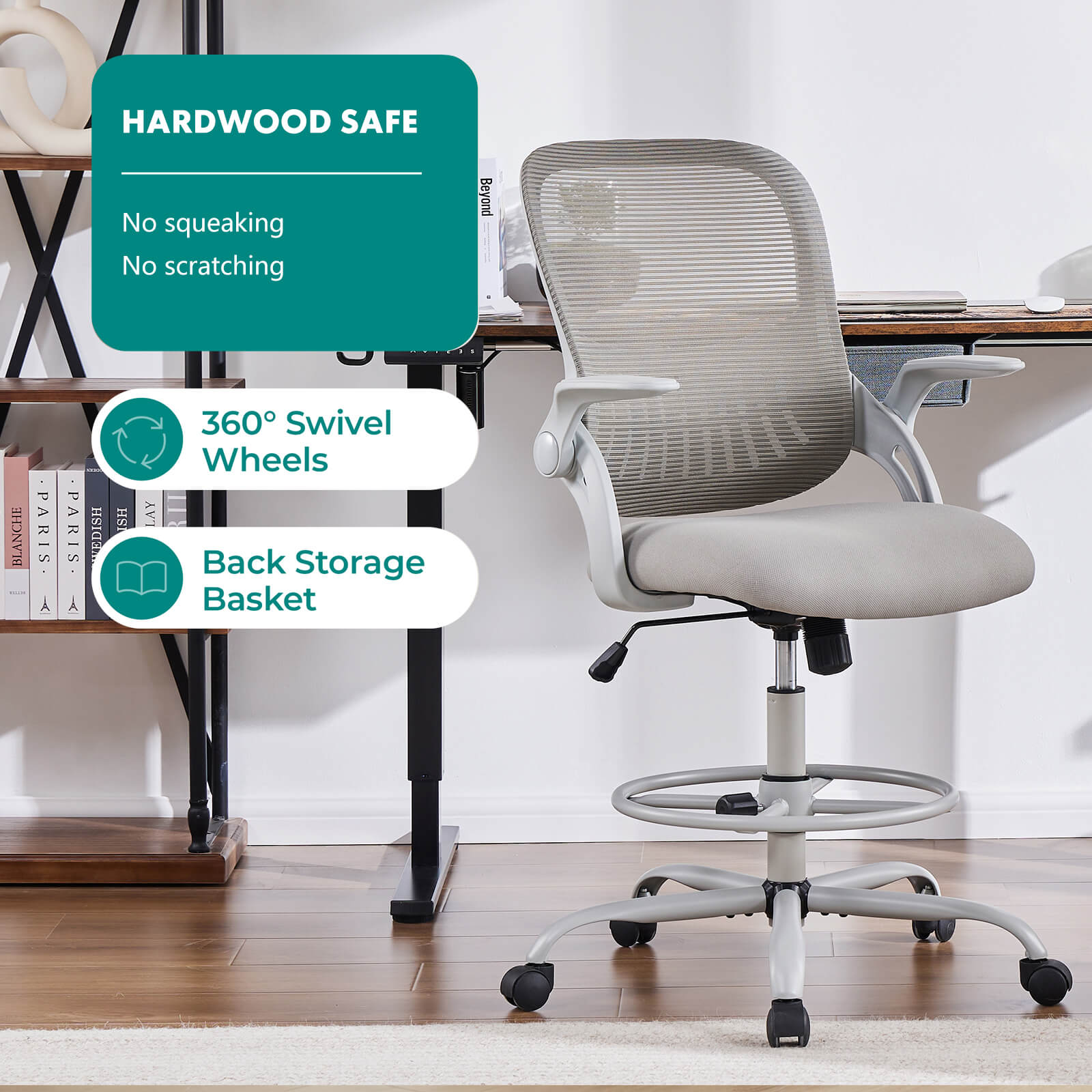 edx Office Computer Desk Chair, Ergonomic Chair with Flip-up Armrests and Lumbar Support, Height Adjustable, Breathable Mesh Back