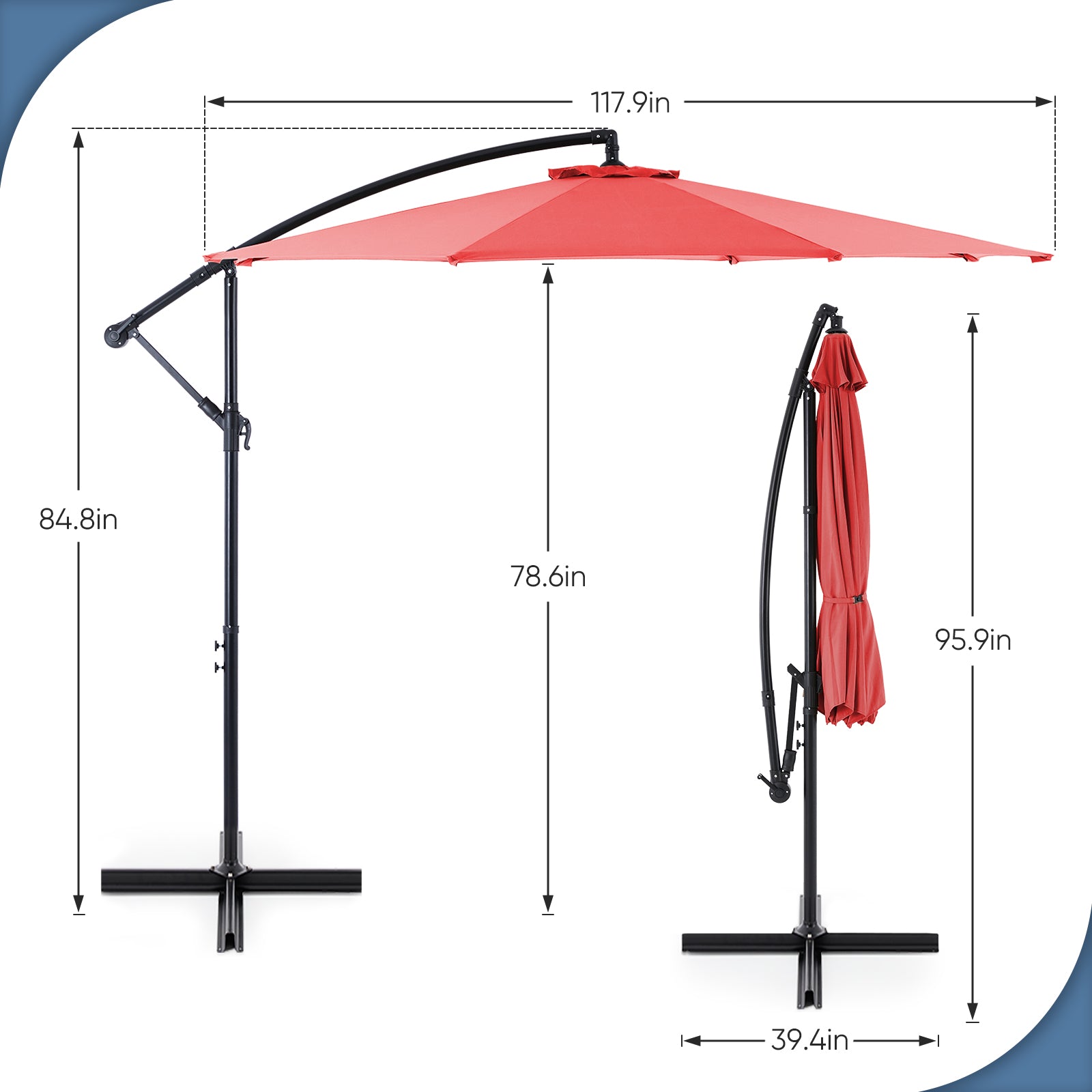 10FT Offset Cantilever Patio Umbrella with Easy Tilt & Crank, Self-Locking Design, 8 Robust Ribs for Outdoor Shade, Ideal for Decks and Gardens