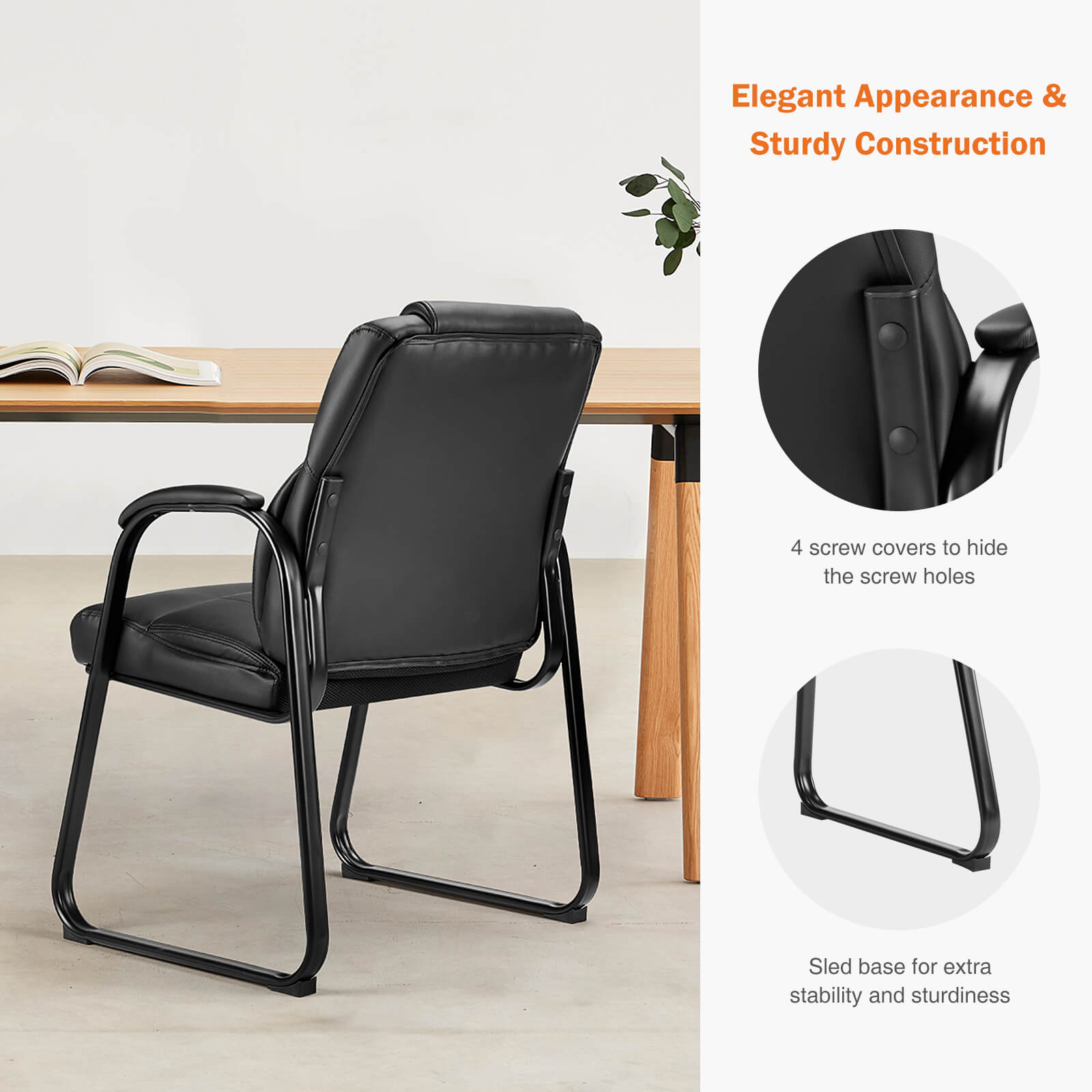 Waiting Room Chairs-Big and Tall PU Leather Without Wheels,for Reception Area Conference Room Lobby Home Computer Desk Bedroom Elderly