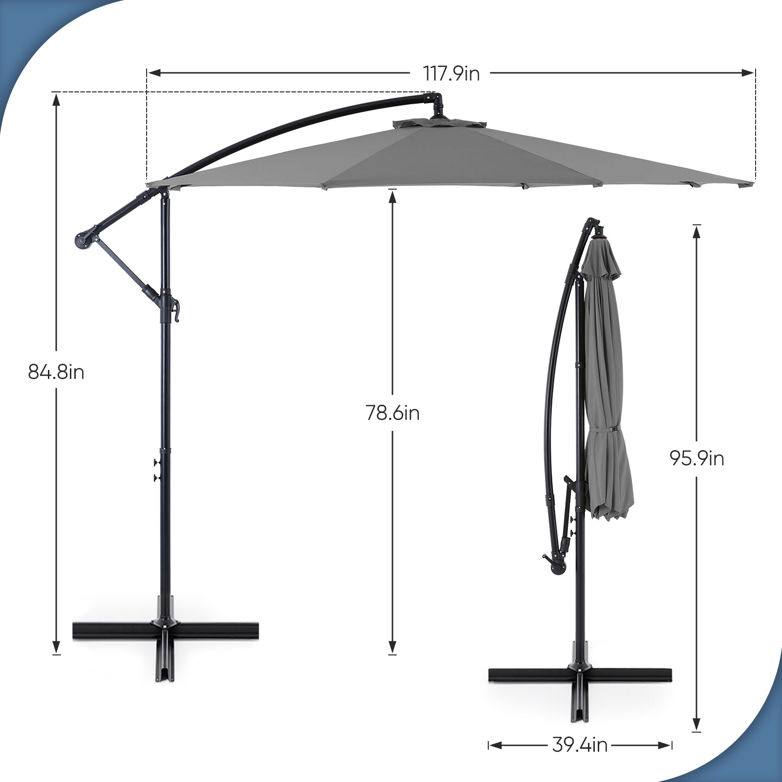 10FT Offset Cantilever Patio Umbrella with Easy Tilt & Crank, Self-Locking Design, 8 Robust Ribs for Outdoor Shade, Ideal for Decks and Gardens