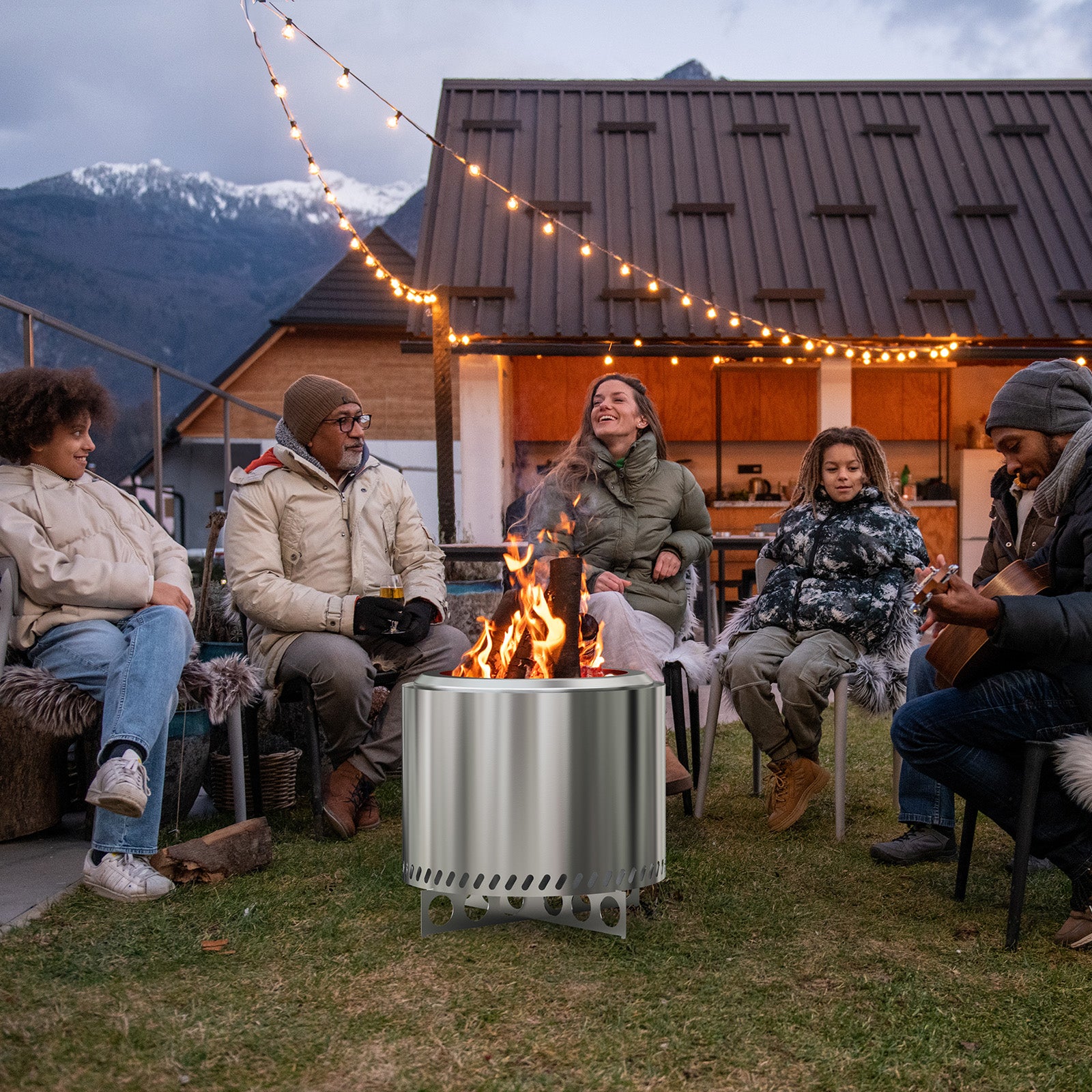 EDX 19" Smokeless Wood-Burning Fire Pit - Stainless Steel Outdoor Heater with Carry Bag, Silvery