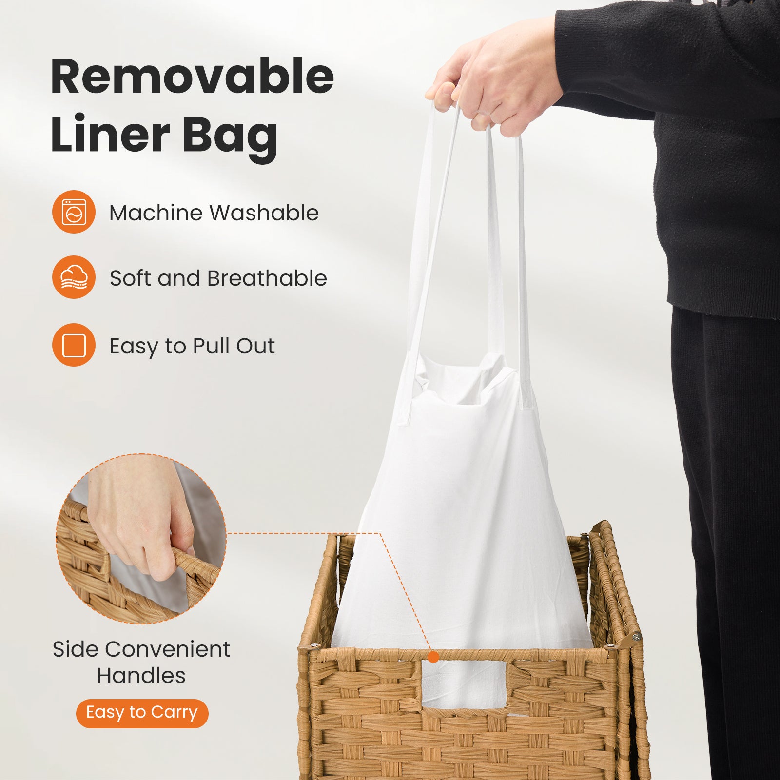 Laundry Hampers with Lid, Clothes Hampers with Handles and Removable Laundry Bags, Large Collapsible Laundry Hampers for Bedroom, Bathroom, Dorm Room