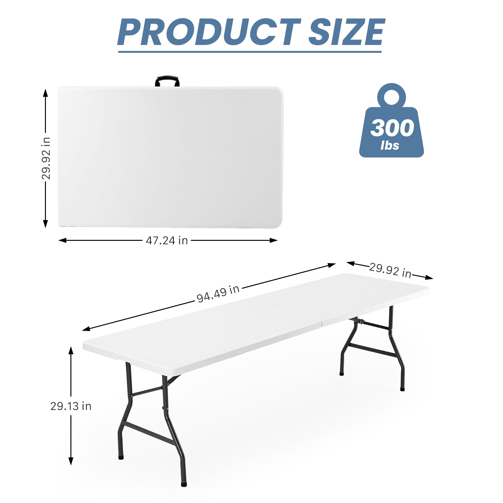 Plastic Folding Table for Indoor and Outdoor Use, Great for Picnics, Camping, Barbecues and Parties, Built-in Carrying Handle, White