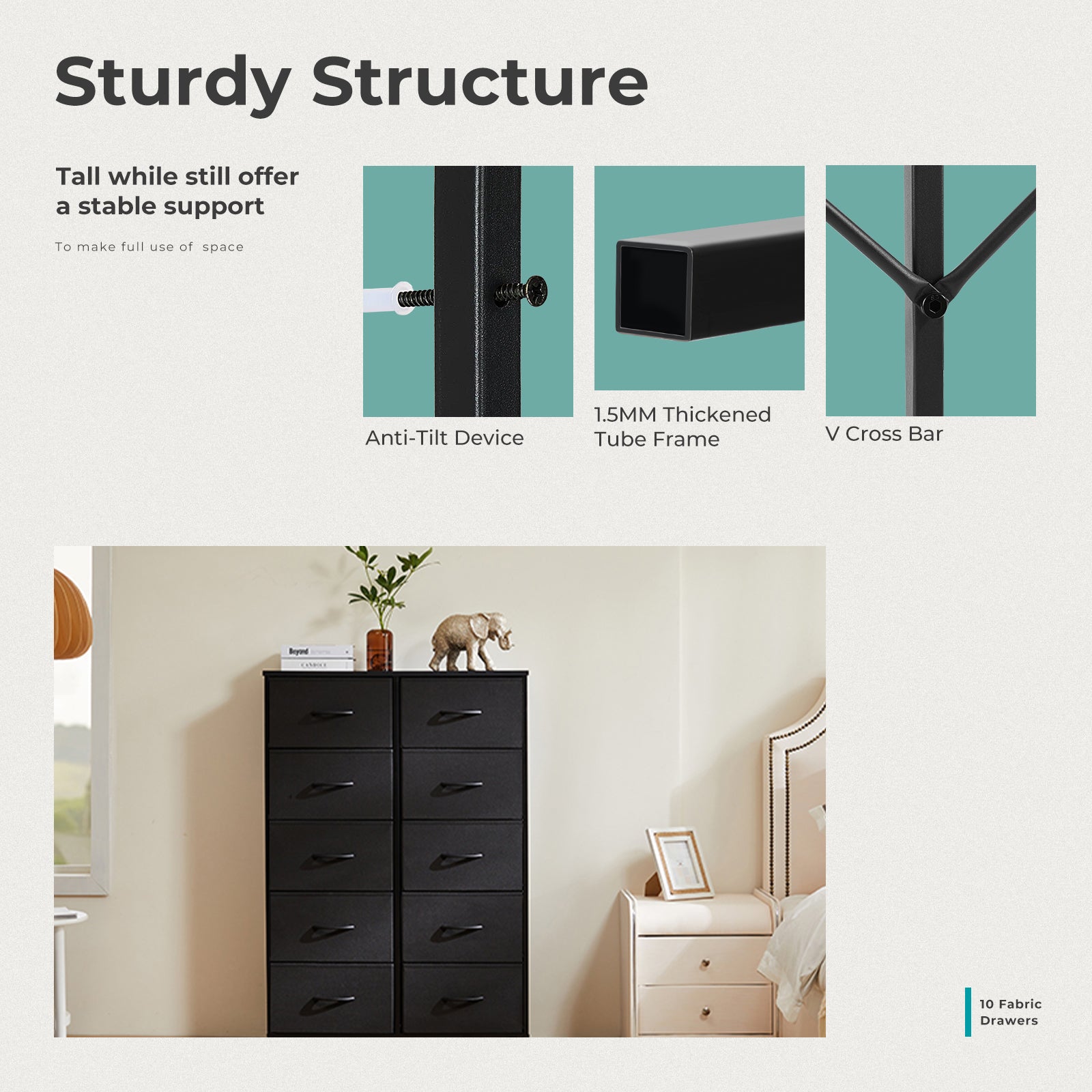 edx Dressers for Bedroom with 10 Drawers Storage Tower Tall Dresser Fabric Dressers