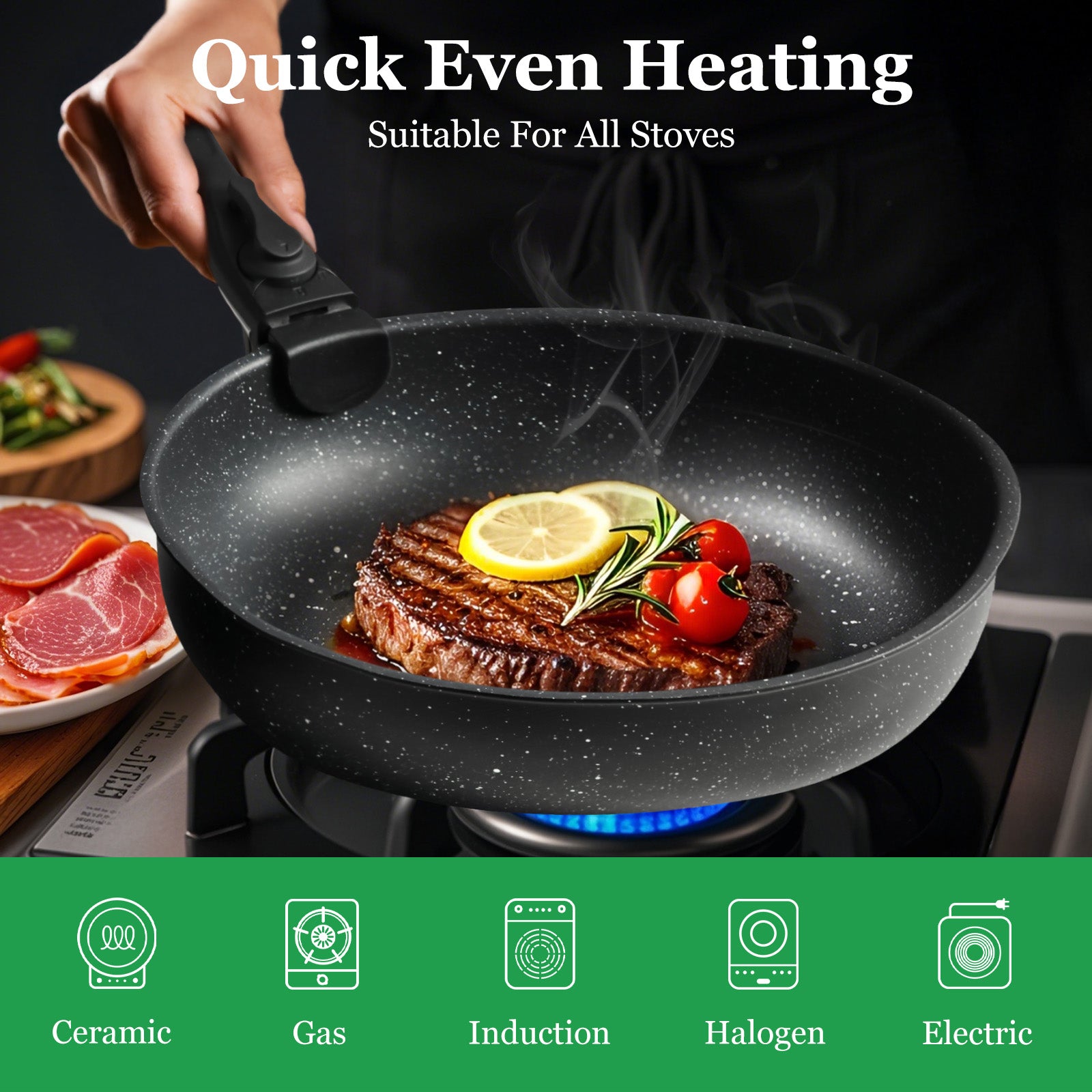 12-piece Non-Stick Cookware Set - Essential Pots and Pans with Detachable Handles for Convenient Cooking