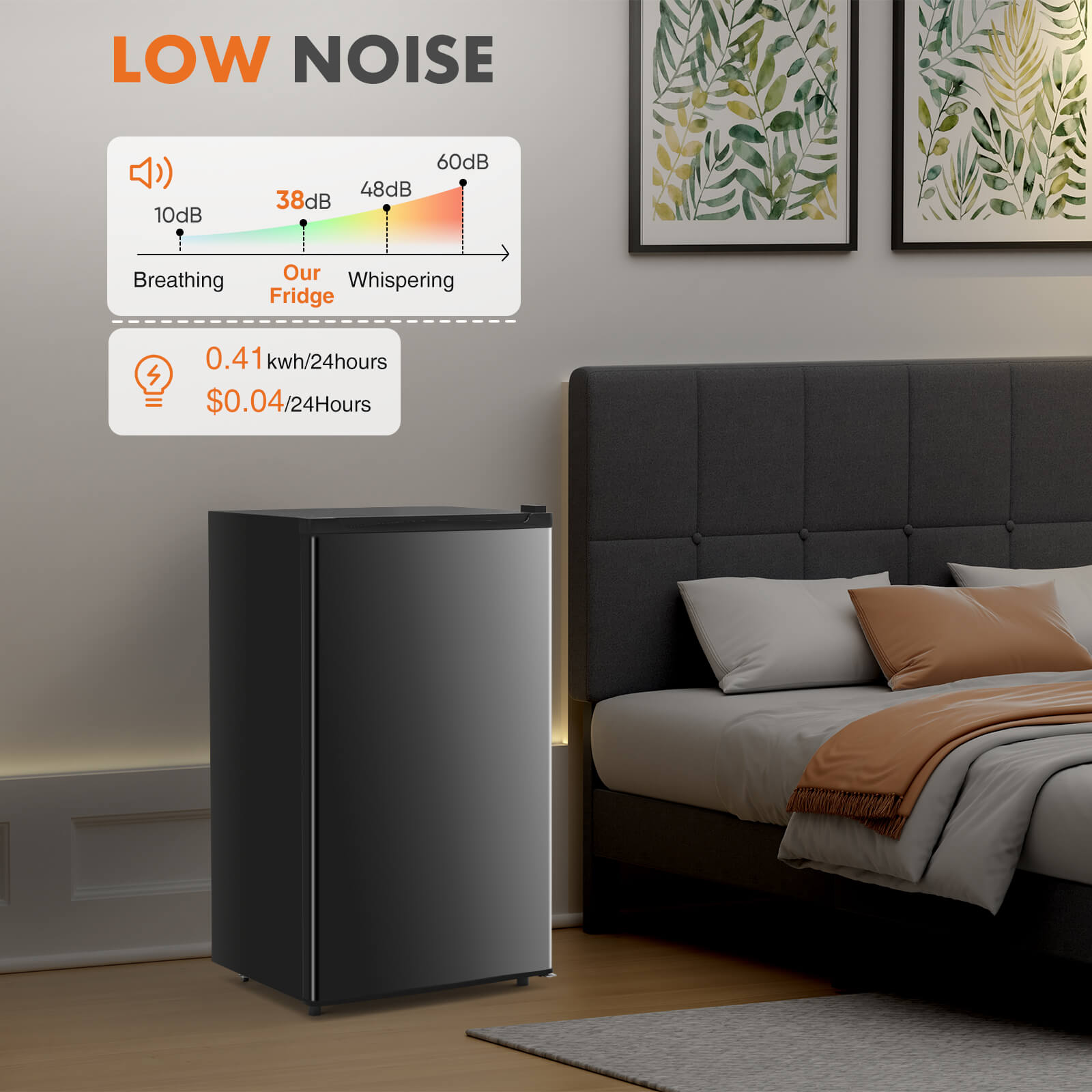 edx Mini Fridge with Freezer,3.2 Cu.Ft Small Refrigerator Single Door Adjustable Thermostat Energy-efficient Low Noise