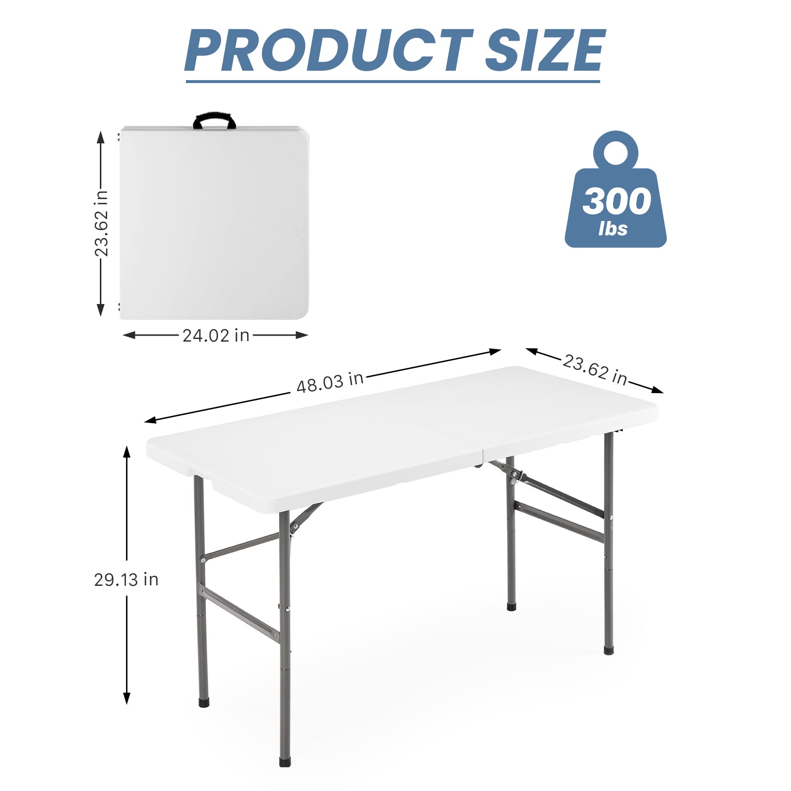 Plastic Folding Table for Indoor and Outdoor Use, Great for Picnics, Camping, Barbecues and Parties, Built-in Carrying Handle, White