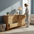 EDX 59in Wood Dresser 6 Drawer, Brown Dresser for Bedroom, Vintage Dressers, Chest of Drawers for Living Room