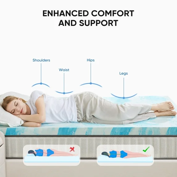 EDX Cool Gel Memory Foam Mattress Topper Bed, Comfort Body Support & Pressure Relief, CertiPUR-US Certified
