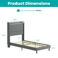 edx Twin Bed Frame, Upholstered Bed Frame with 3 USB Ports & LED Light Strip, Bluetooth Controller, Gray