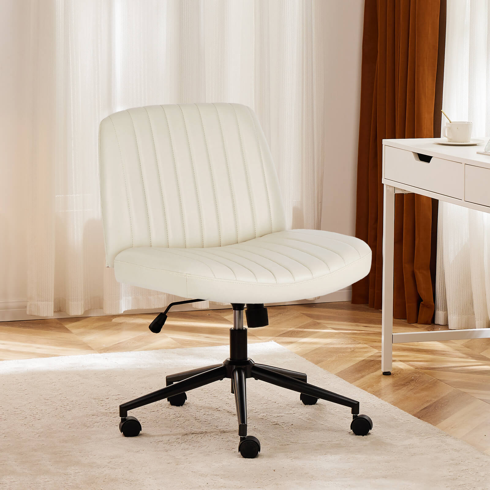 edx Cross-legged chair without armrests, with wheels, swivelling, height-adjustable vanity chair, office chair, can be used with fabric dresser