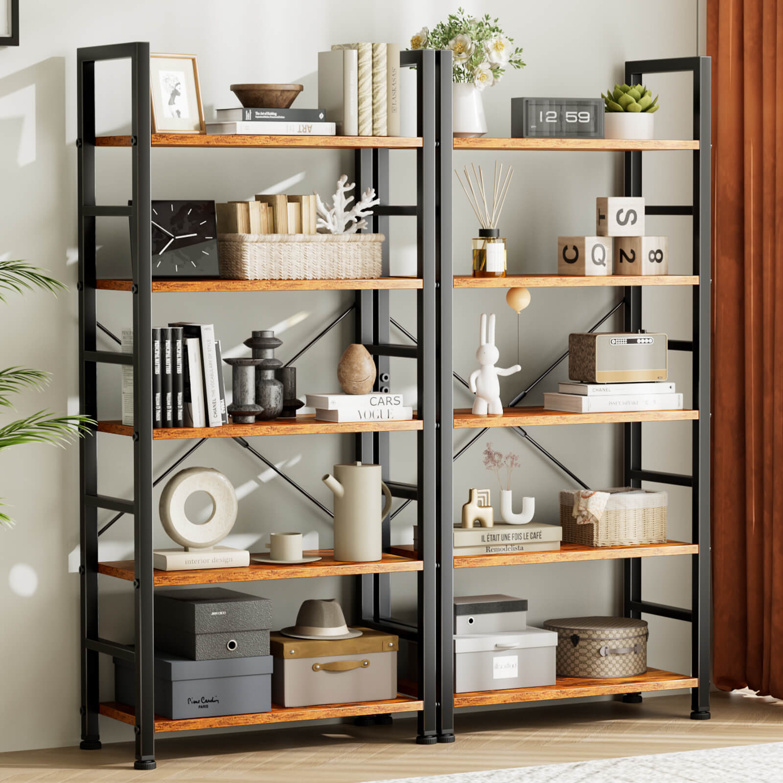 5-Tier Bookcase - Tall Bookshelf Modern Book Case for Books, Garage Kit, CDs, Movies, for Bedroom Home Office Kitchen Living Room