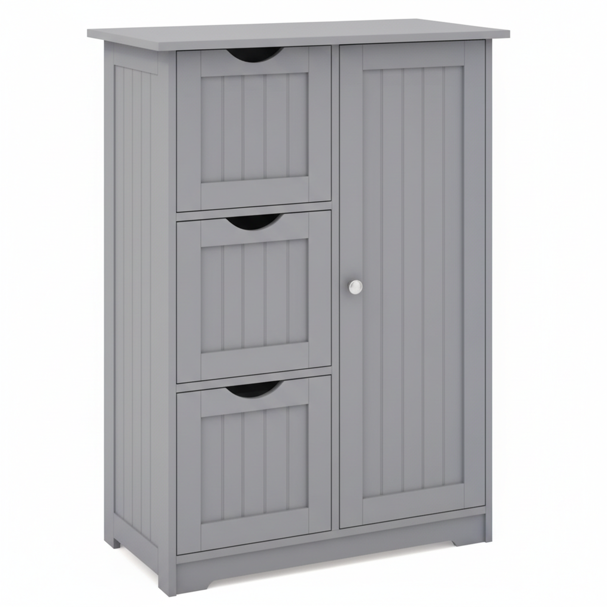 edx Wooden Storage Cabinet with 3 Drawers and a Cupboard, Modern Cupboard for Bathroom, Living Room, Office, Gray
