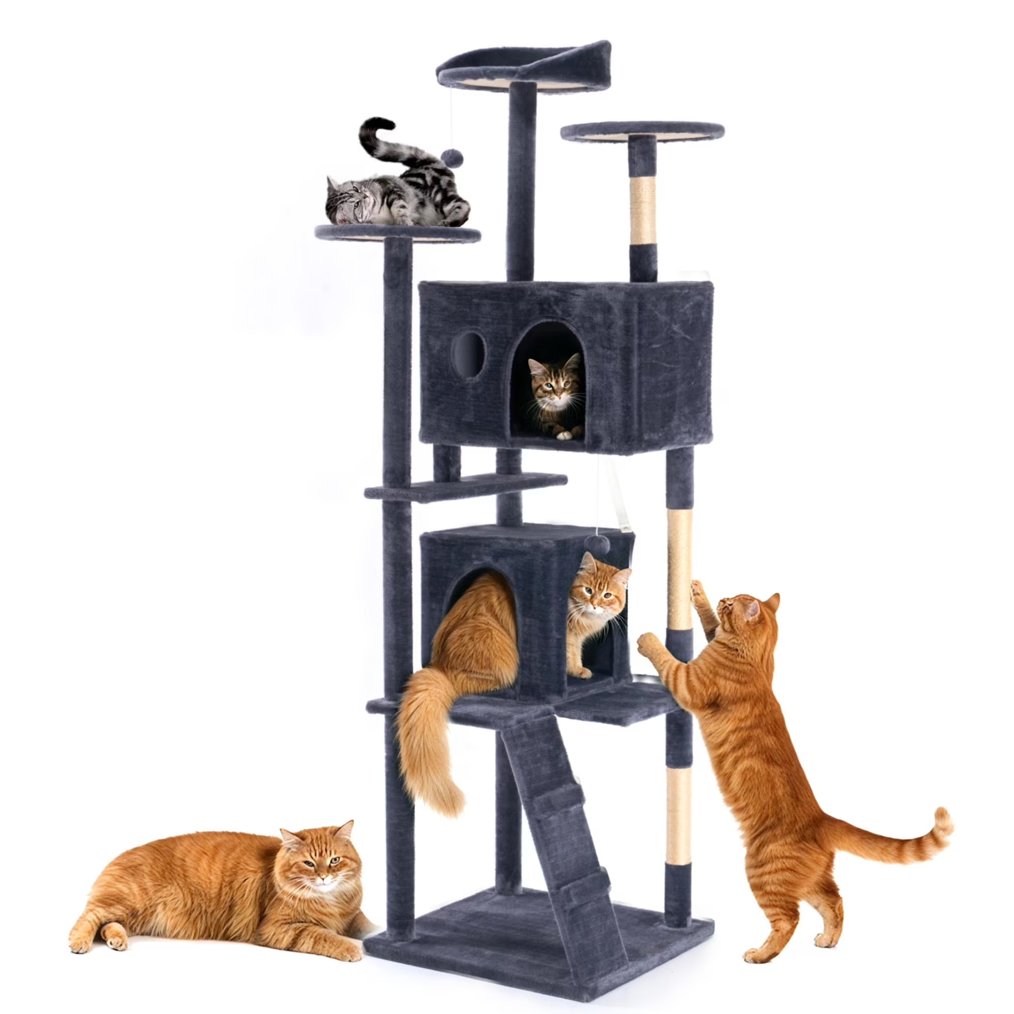 edx Cat Tree Tower for Indoor Cats, Multi-Level Pet Furniture with Sisal Scratching Post, Large Cozy Condo, Climbing Ramp, Kitten Toy