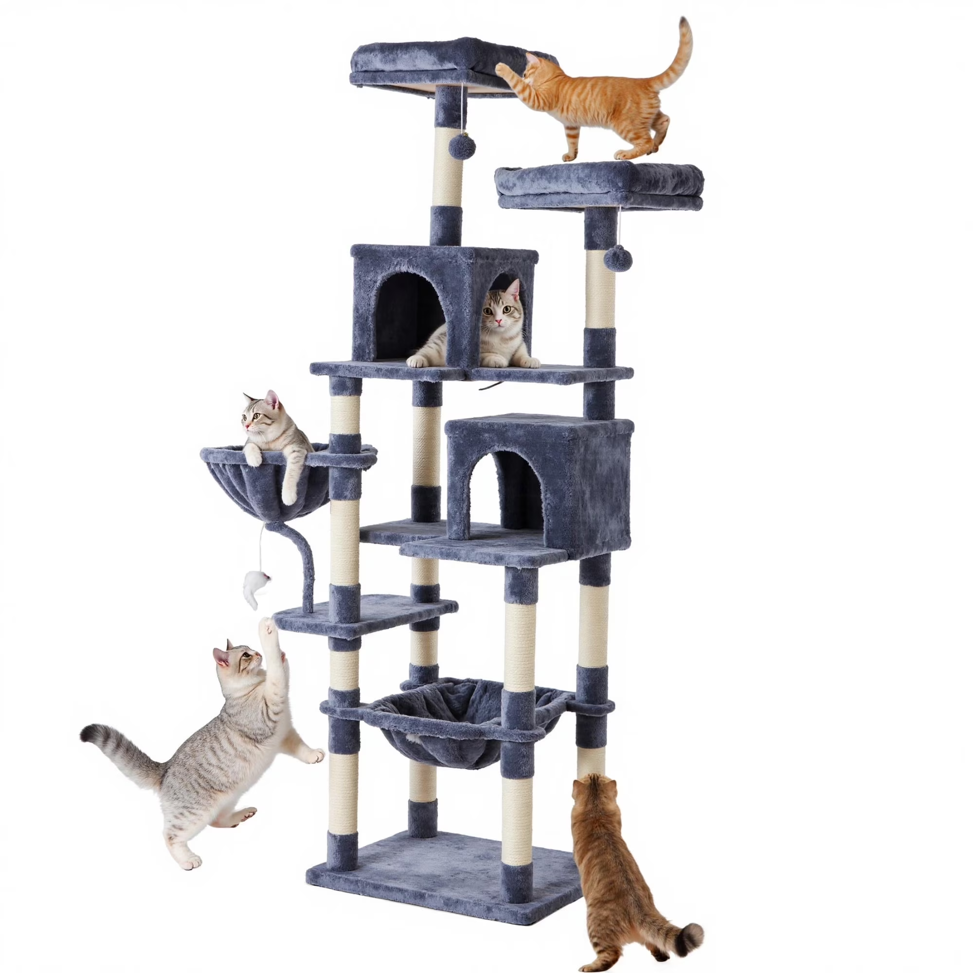 edx Cat Tree Tower for Indoor Cats, Multi-Level Pet Furniture with Sisal Scratching Post, Large Cozy Condo, Climbing Ramp, Kitten Toy