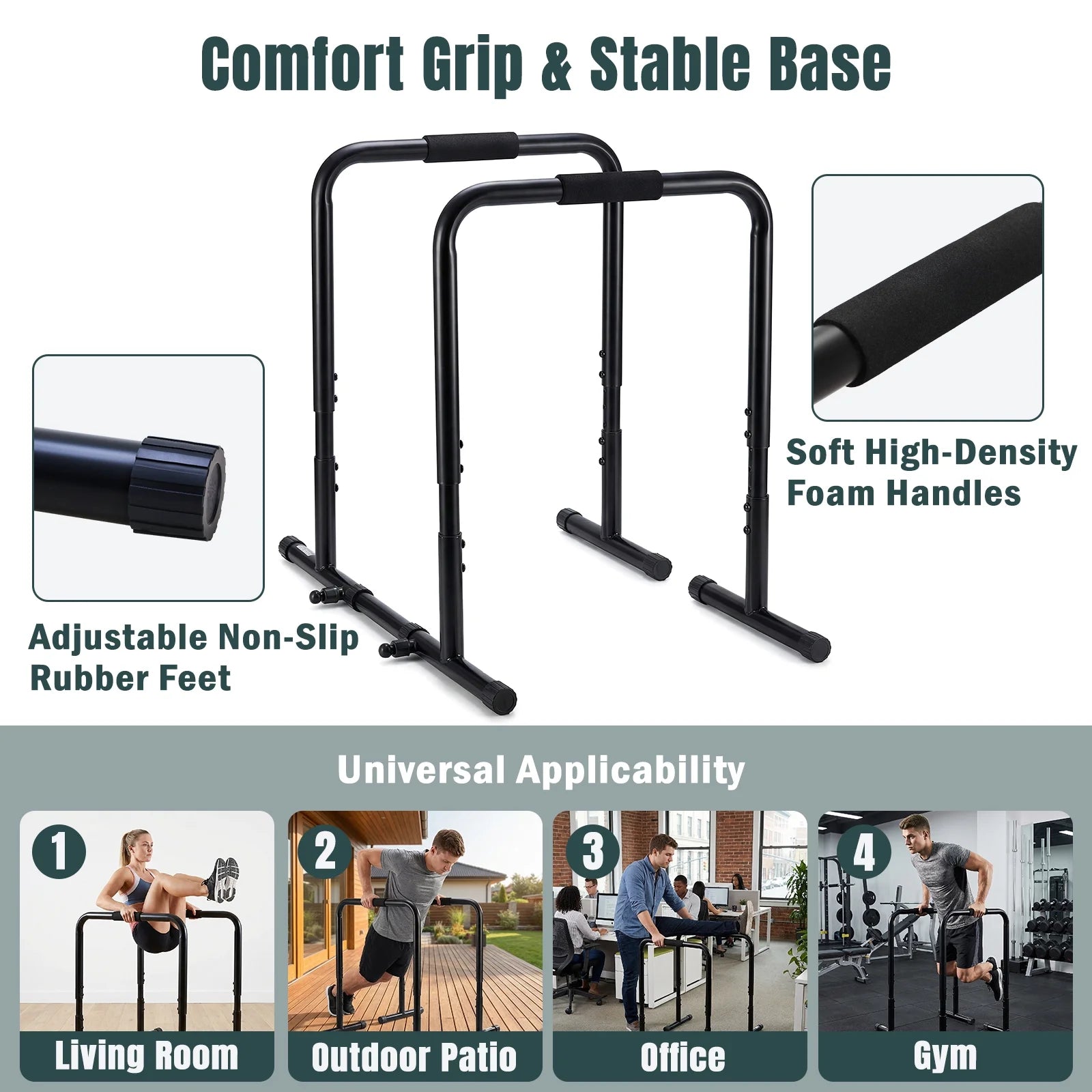 EDX Adjustable Dip Stand, Heavy Duty Dip Bars for Home Gym, Pull Up & Strength Training Station, Stable Steel Frame with Non-Slip Feet, 400 LBS Capacity