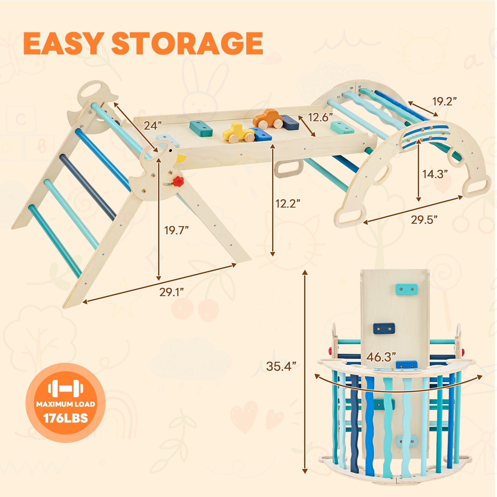 edx Kids Indoor Climbing Frame, 7-in-1 Foldable Baby Climbing Toy, Indoor Playground, Includes Triangle Ladder, Slide & Arch Ladder