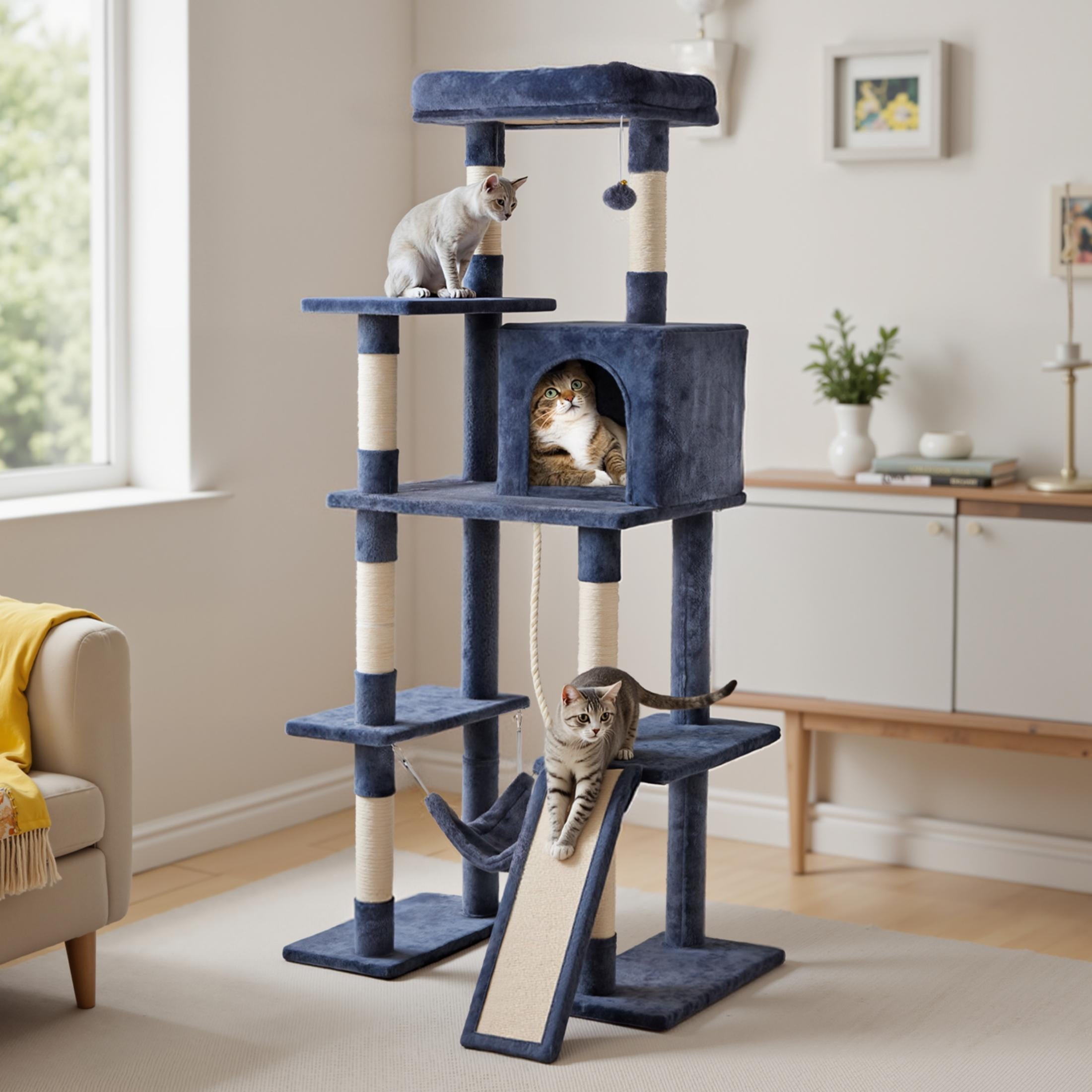 edx Cat Tree Tower for Indoor Cats, Multi-Level Pet Furniture with Sisal Scratching Post, Large Cozy Condo, Climbing Ramp, Kitten Toy