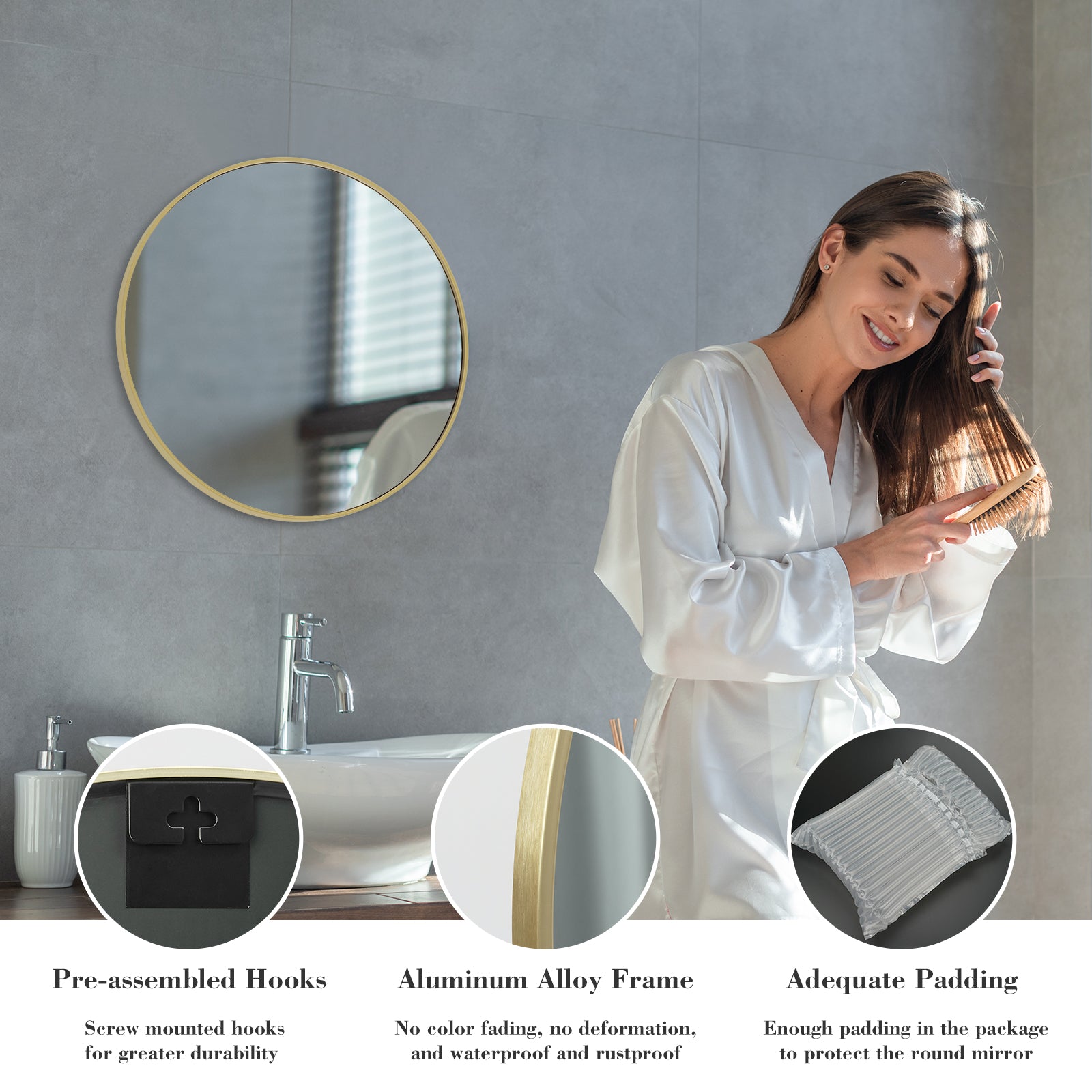 Round Wall Mirror, Aluminum Alloy Frame, Over Sink Circle Mirror Round Vanity Mirror for Bathroom Living Room Entryway Bedroom