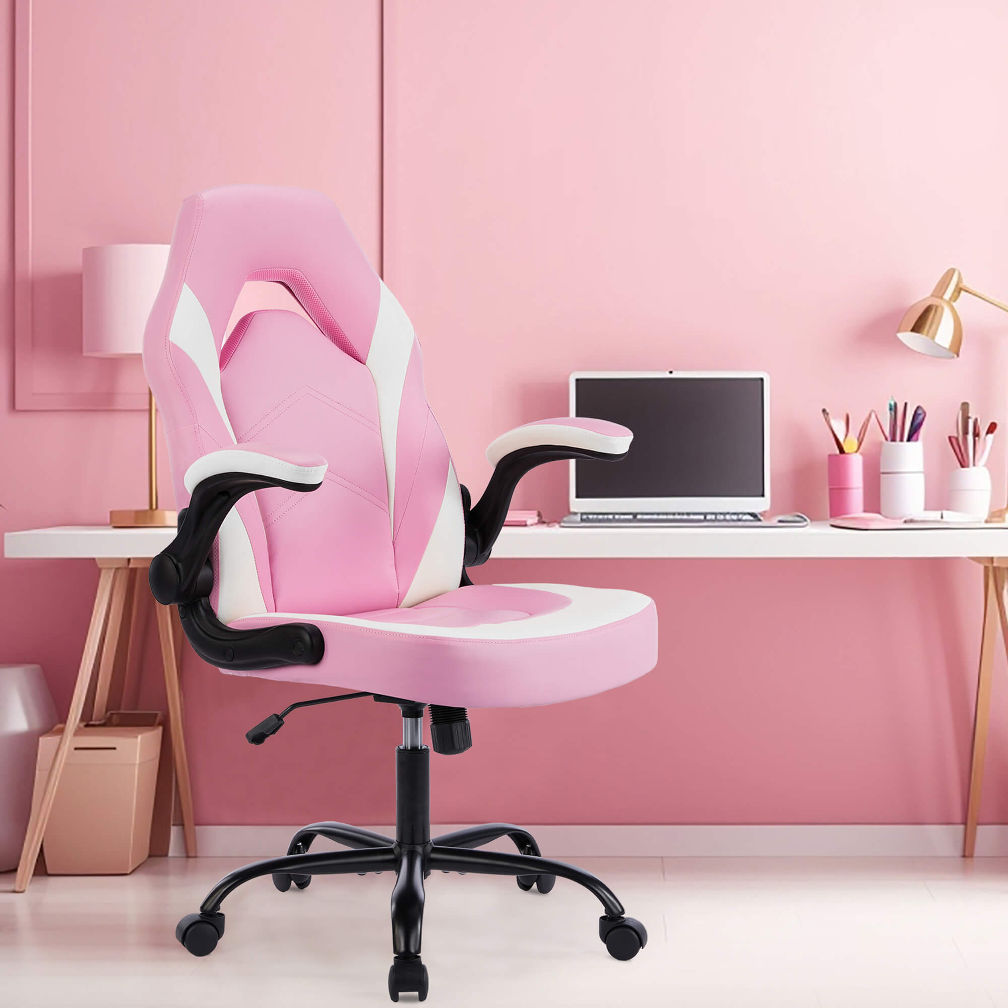 edx Ergonomic Leather Gaming Chair-Office Desk PU Leather Chair -up Armrests, Swivel Task Chair Adjustable Height for Adults Teens Kids