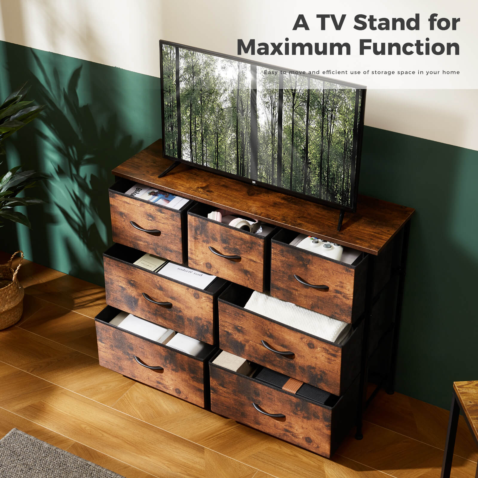 edx Dresser for Bedroom-with 7 Drawers, Chest Tower TV Stand, Wooden Top for Living Room, Bedroom, Closet