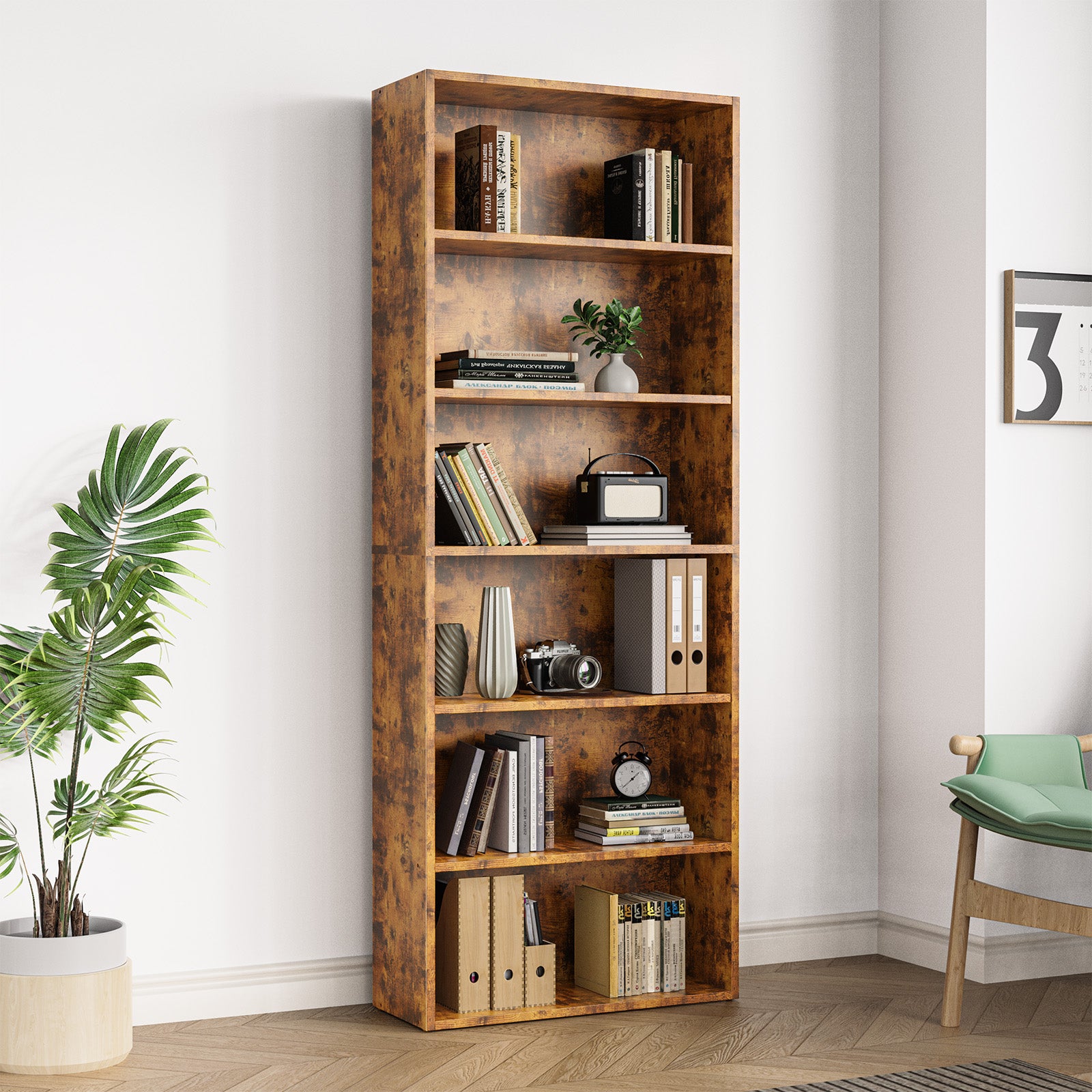 edx Bookcase Storage, 53 Inch Large Tall Floor Standing Open Bookshelf for Home Office, Living Room, and Bedroom