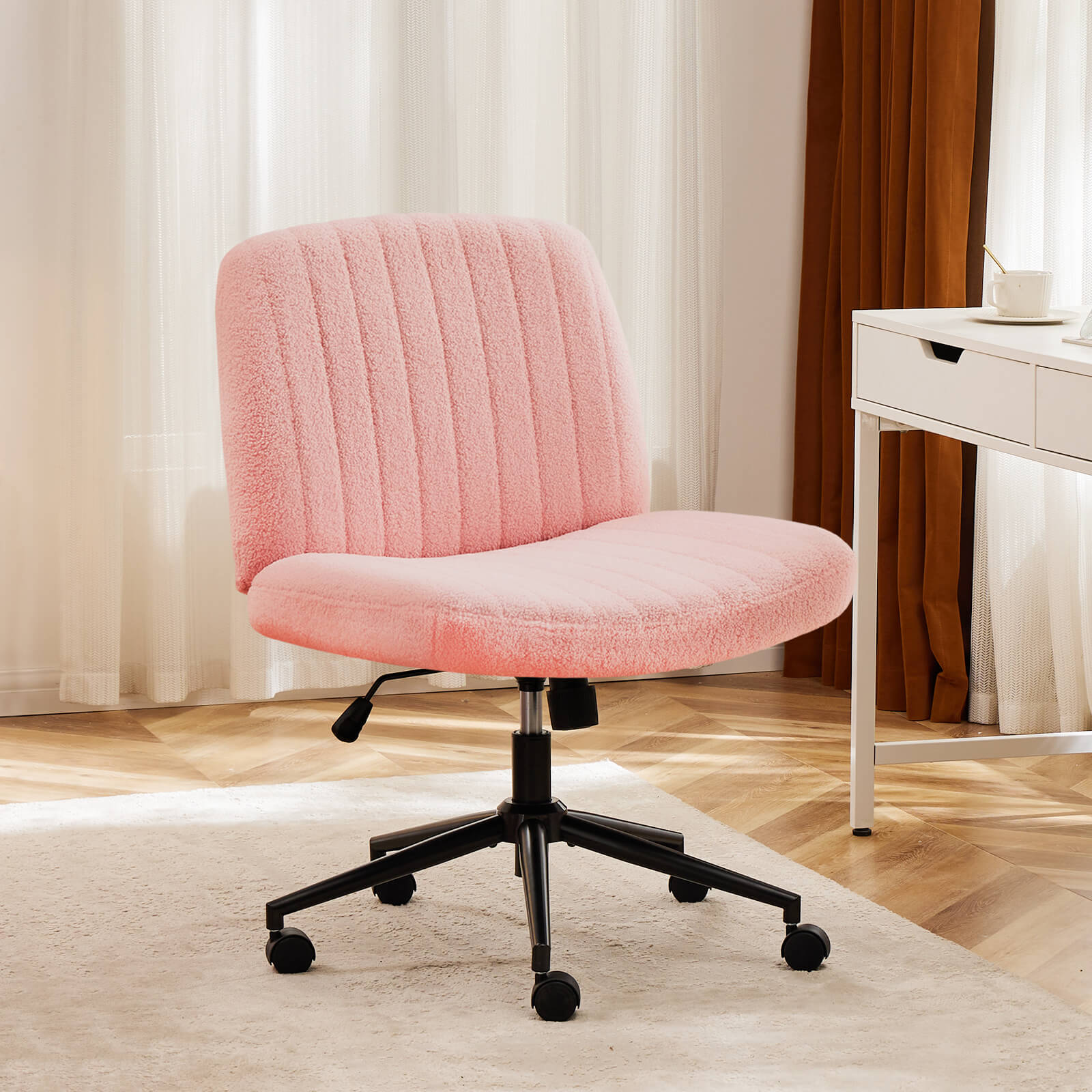 edx Cross-legged chair without armrests, with wheels, swivelling, height-adjustable vanity chair, office chair, can be used with fabric dresser